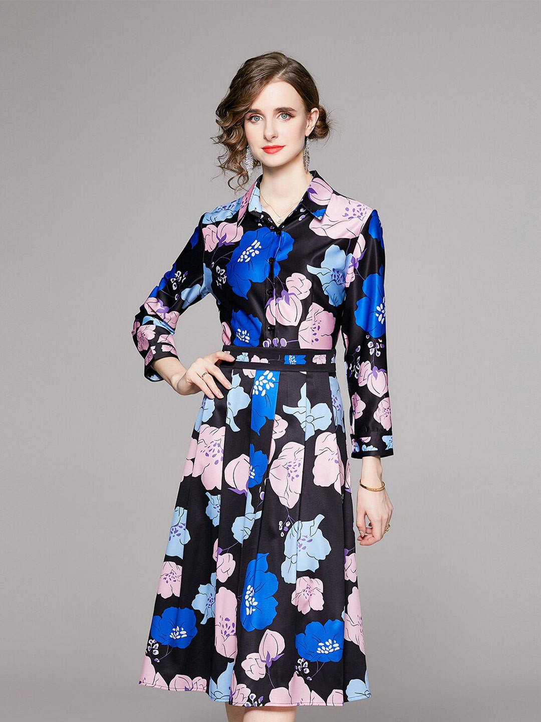 JC Collection Floral Printed Midi Shirt Dress with Belt