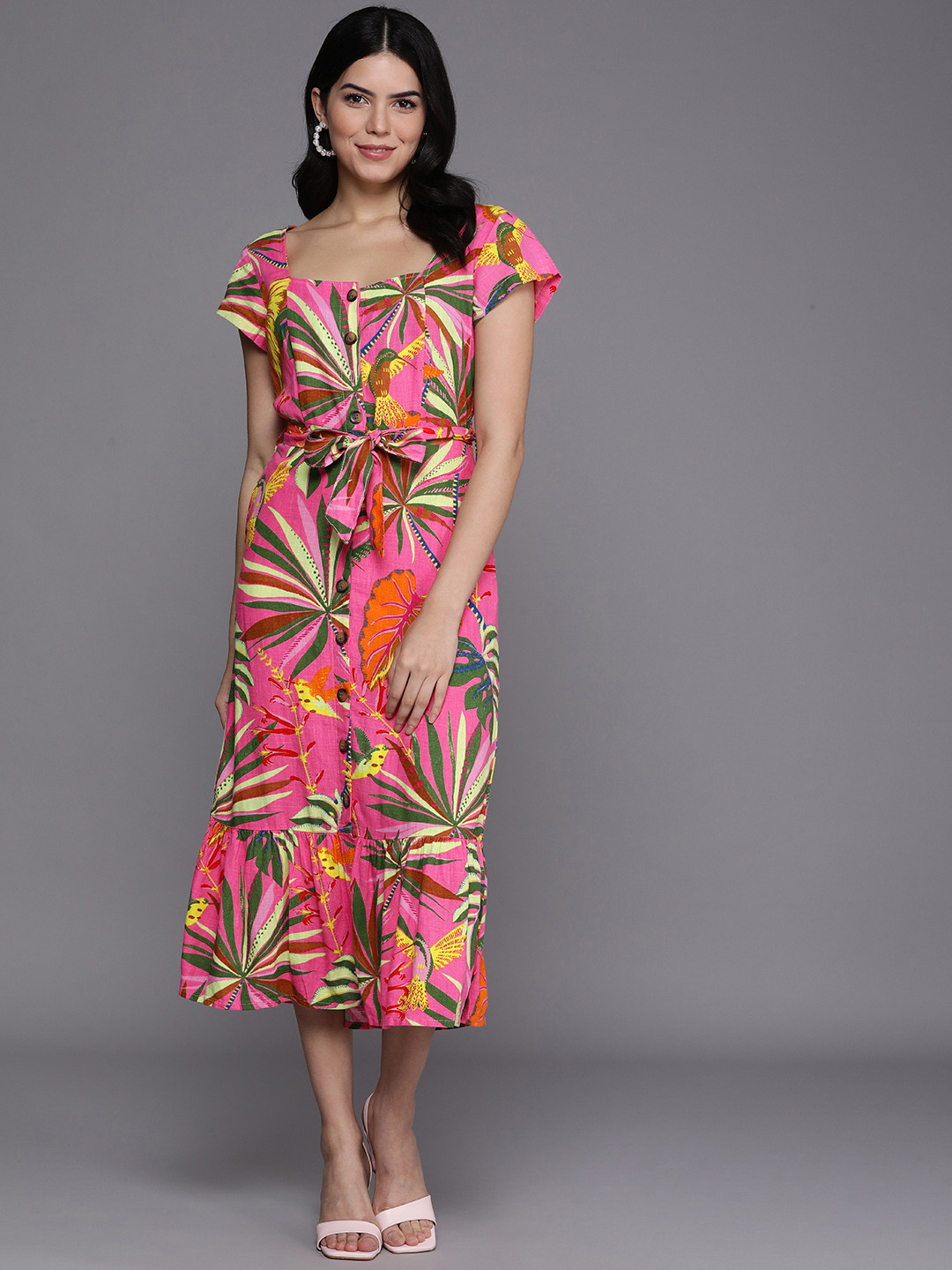 NEXT Floral Print Fit & Flare Midi Dress