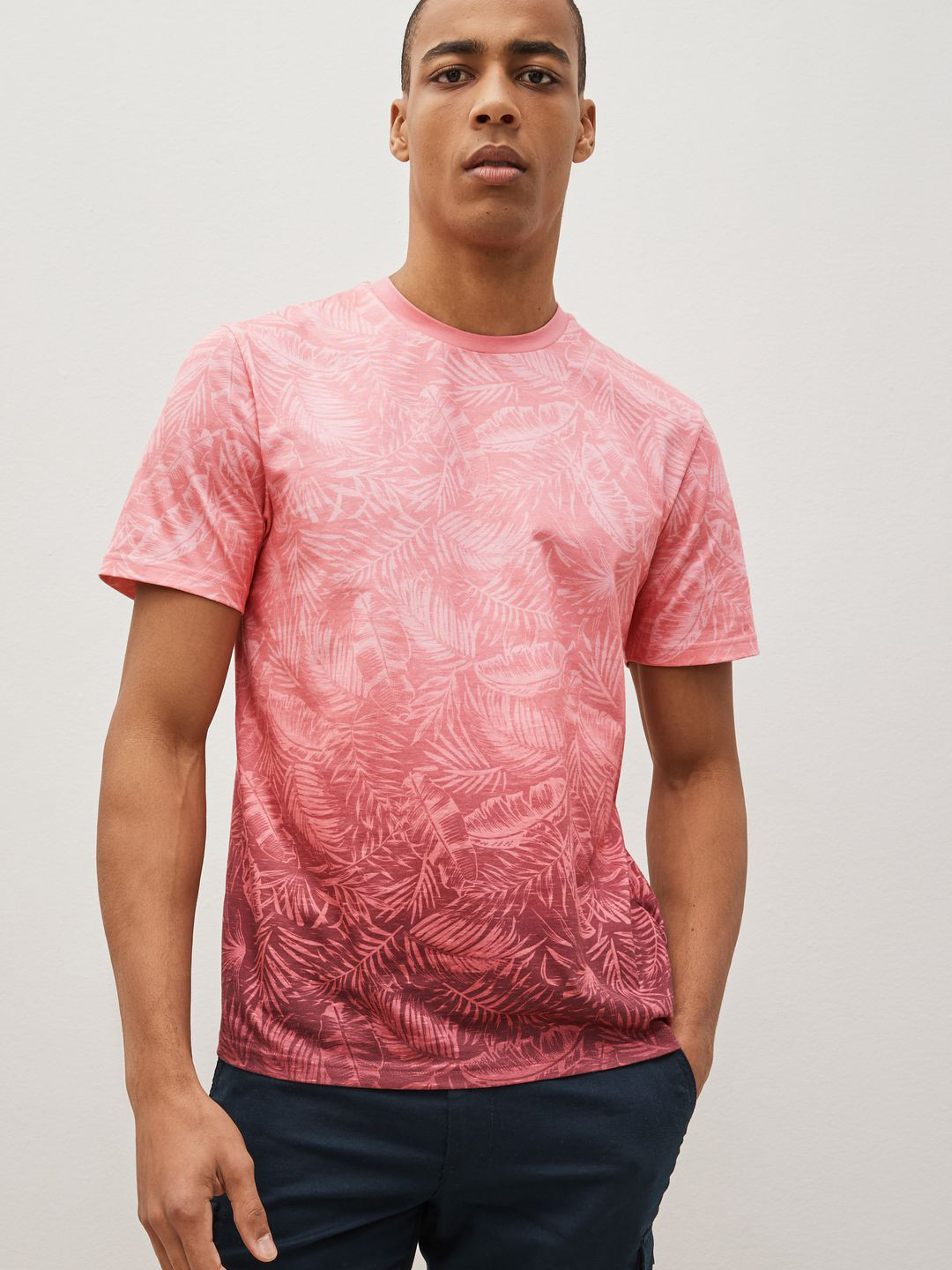 NEXT Tropical Printed & Ombre Detail Pure Cotton T-shirt