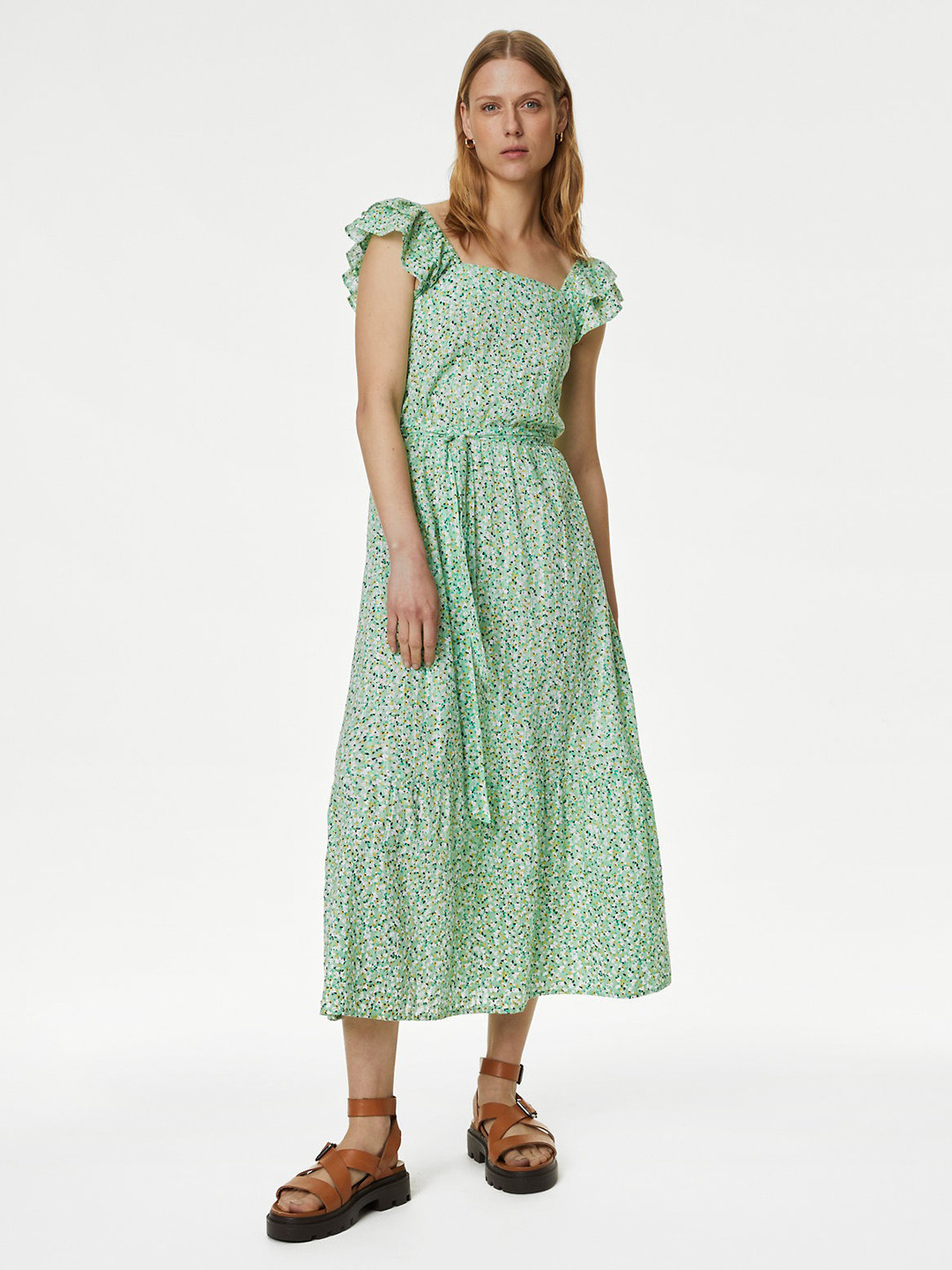 Marks & Spencer Green Floral Print A-Line Dress