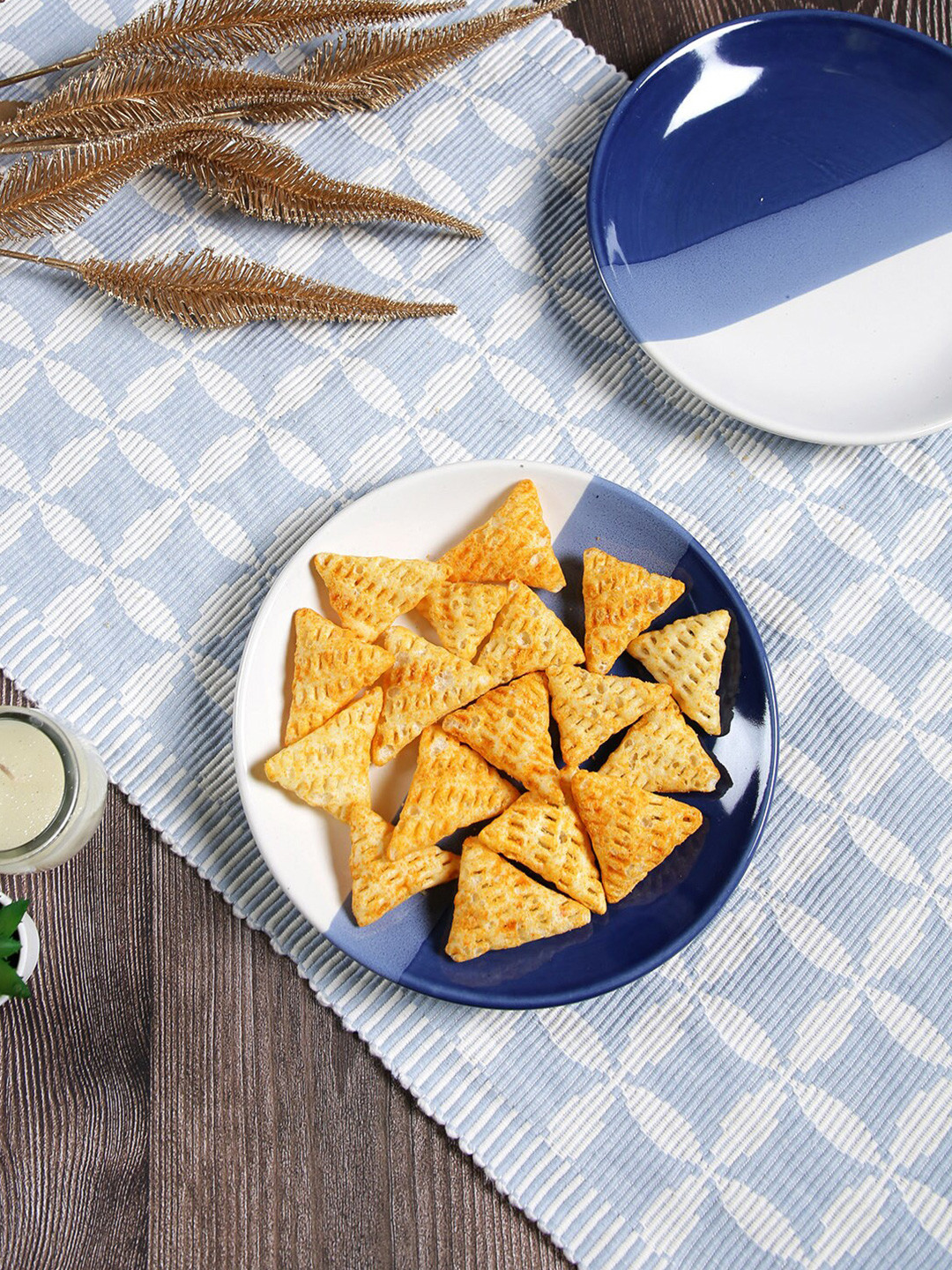 Aapno Rajasthan Blue & White 2 Pieces Textured Ceramic Glossy Plates