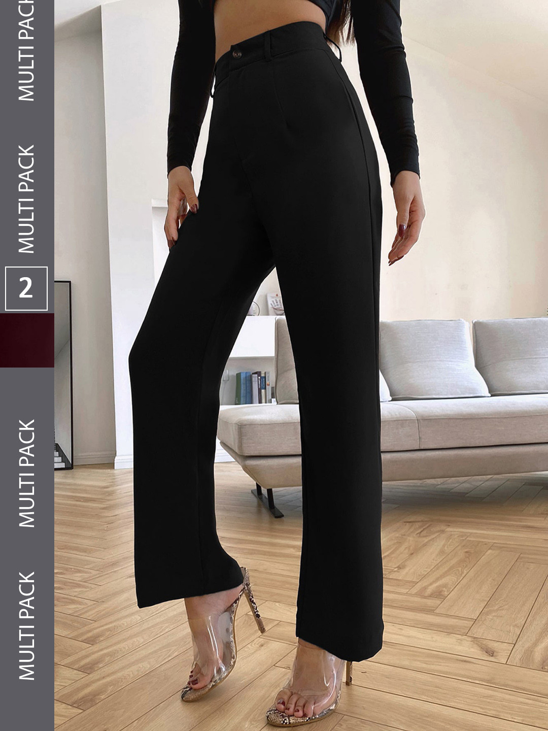 LEE TEX Women Pack Of 2 Relaxed Straight Leg High-Rise Parallel Trousers