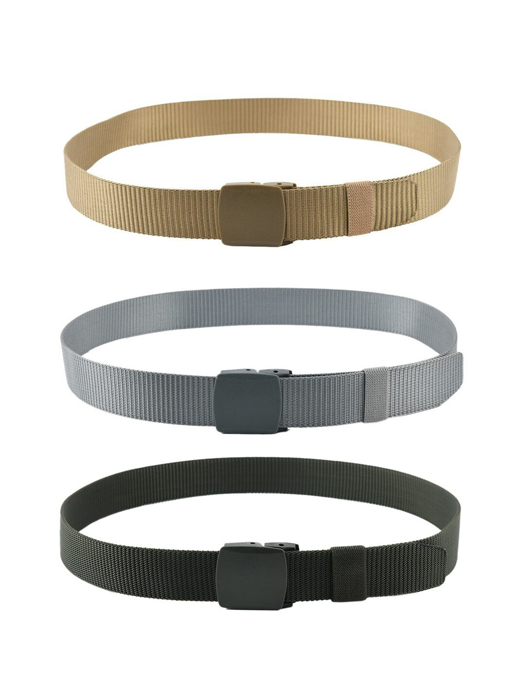 WINSOME DEAL Men Set Of 3 Textured Canvas Belt With Slider Buckle
