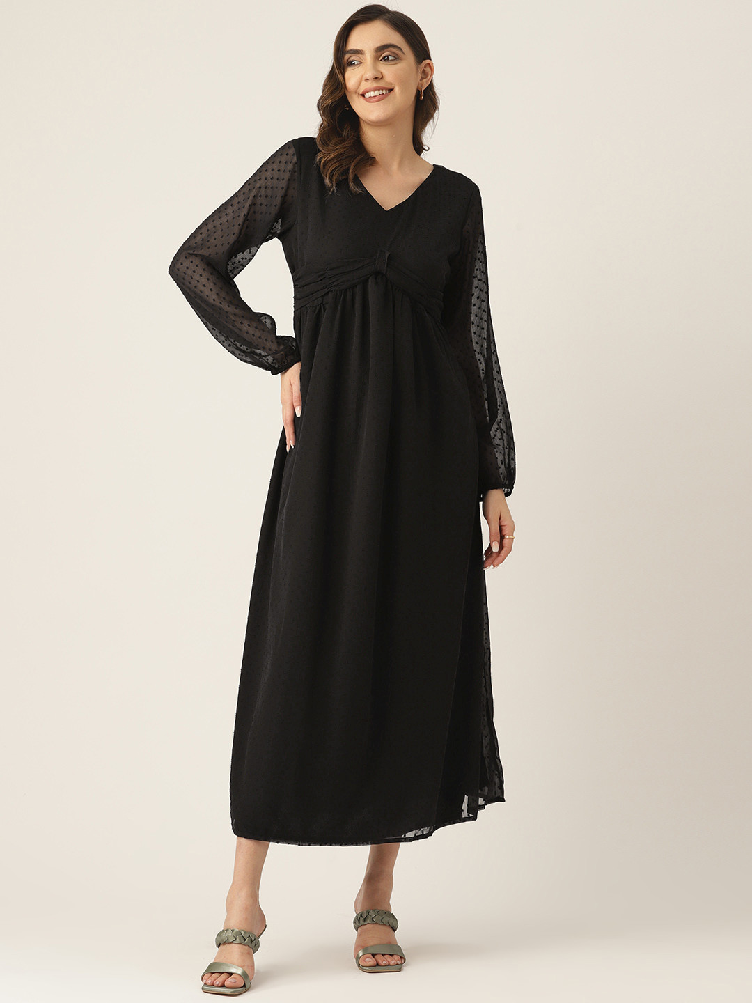 LABEL REGALIA Black Chiffon A-Line Maxi Dress