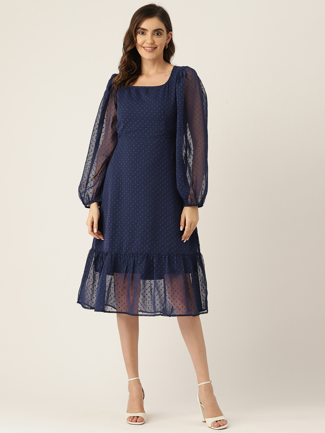 LABEL REGALIA Blue Georgette A-Line Midi Dress