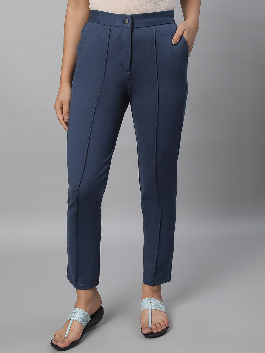 elleven Women Mid-Rise Plain Regular Trousers