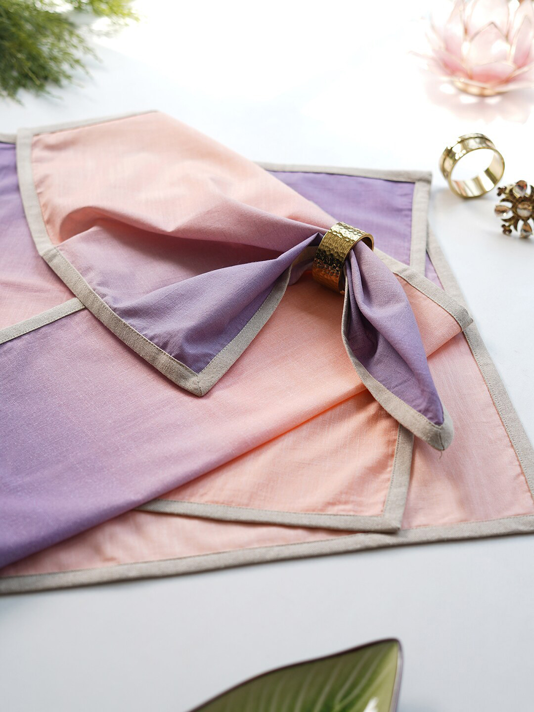 Pure Home and Living Pink & Purple 4 Pieces Cotton Table Napkins