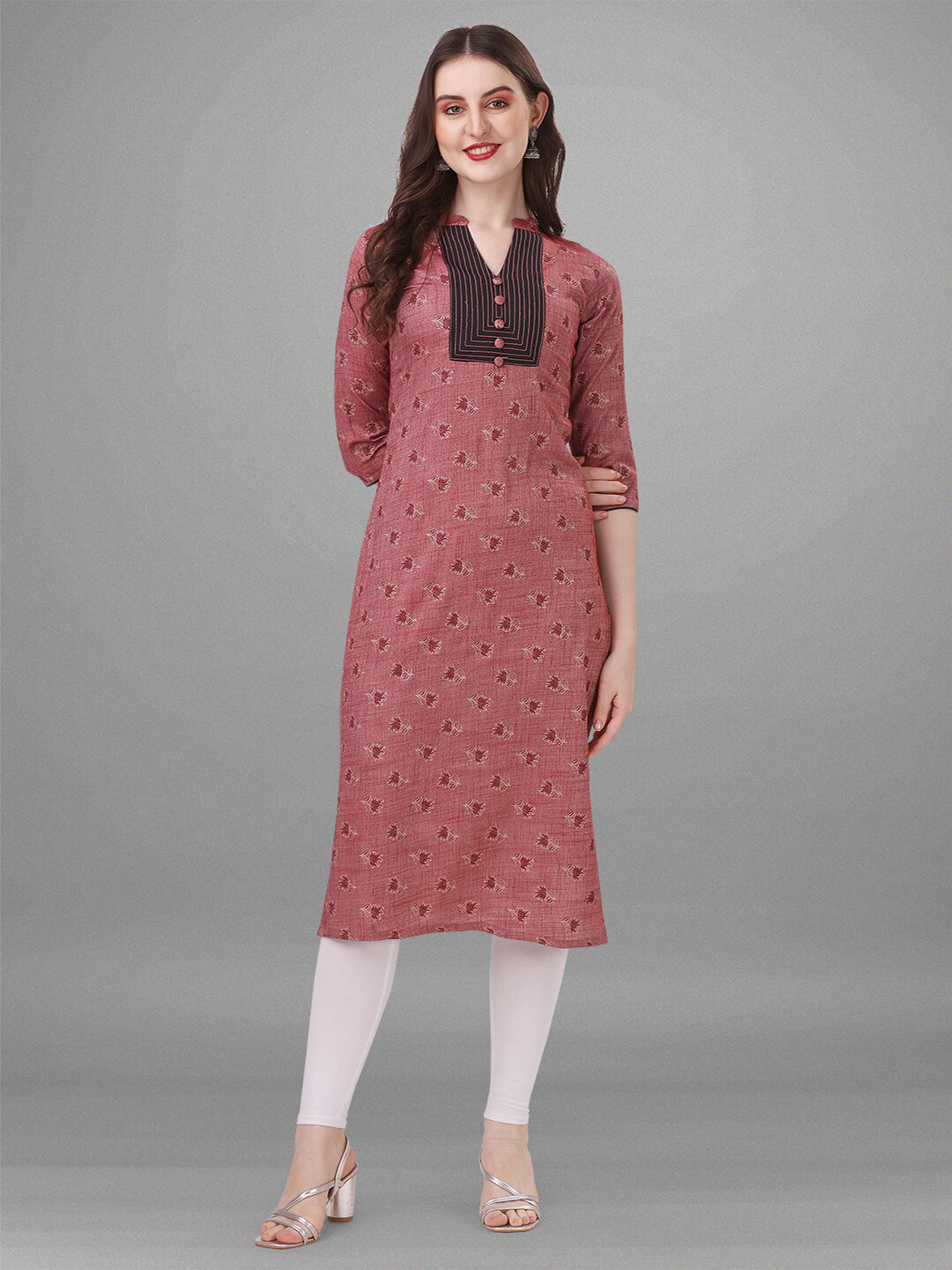 BAPS Mandarin Collar Floral Printed Pure Cotton Kurta