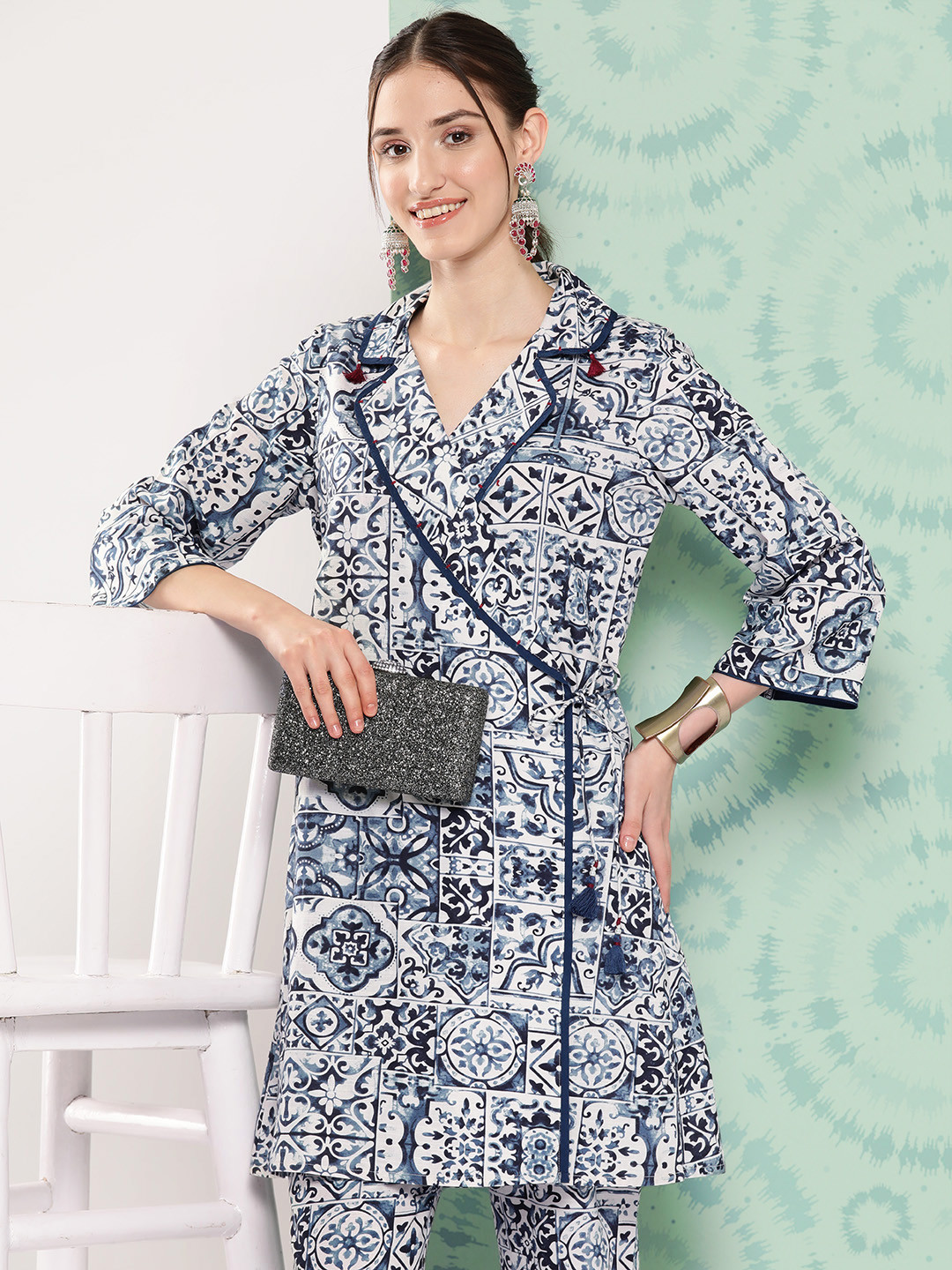 Nayam By Lakshita Women Printed Linen Coat With Palazzos