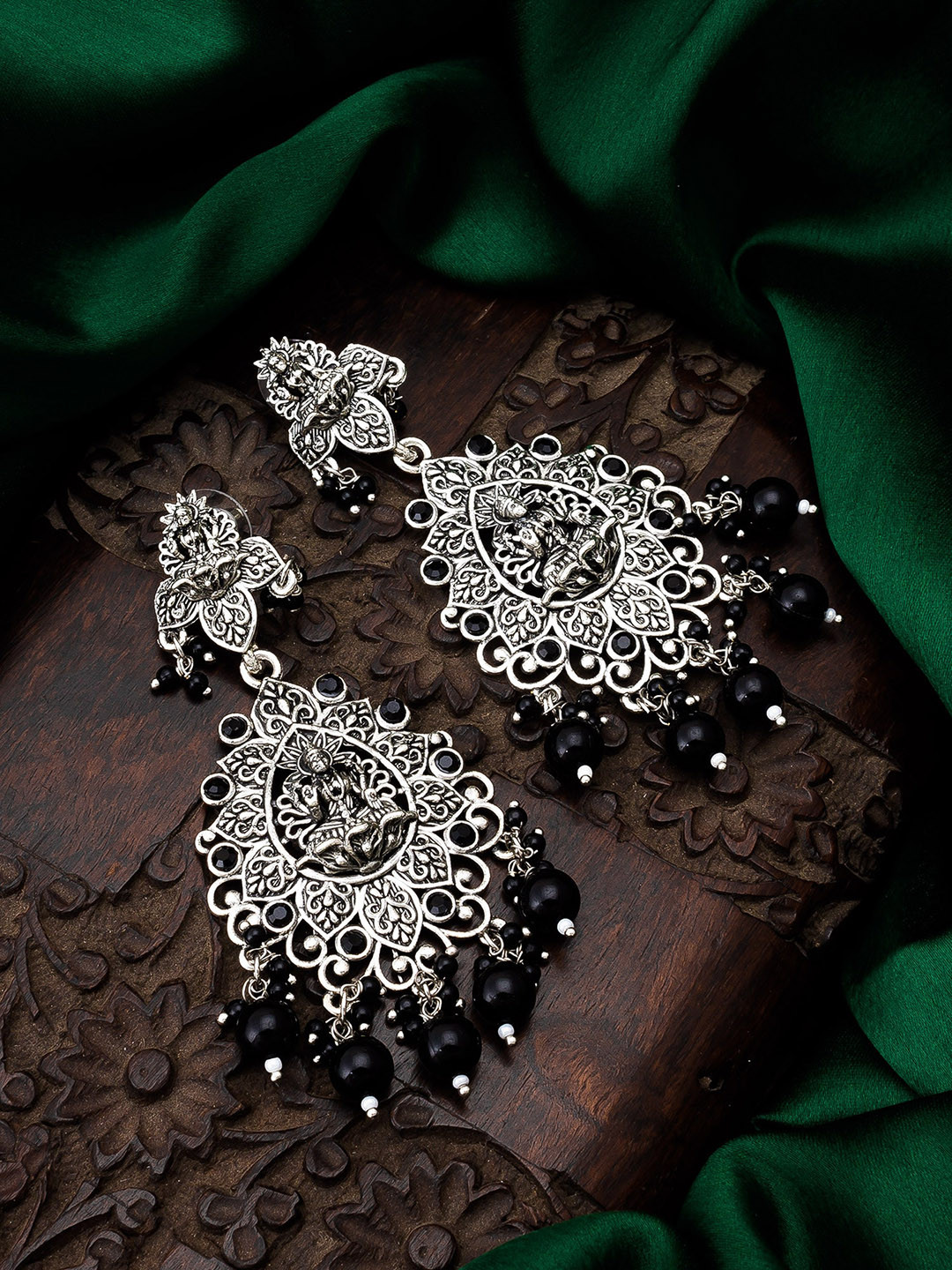 aadita Silver Chandbali Drop Earrings