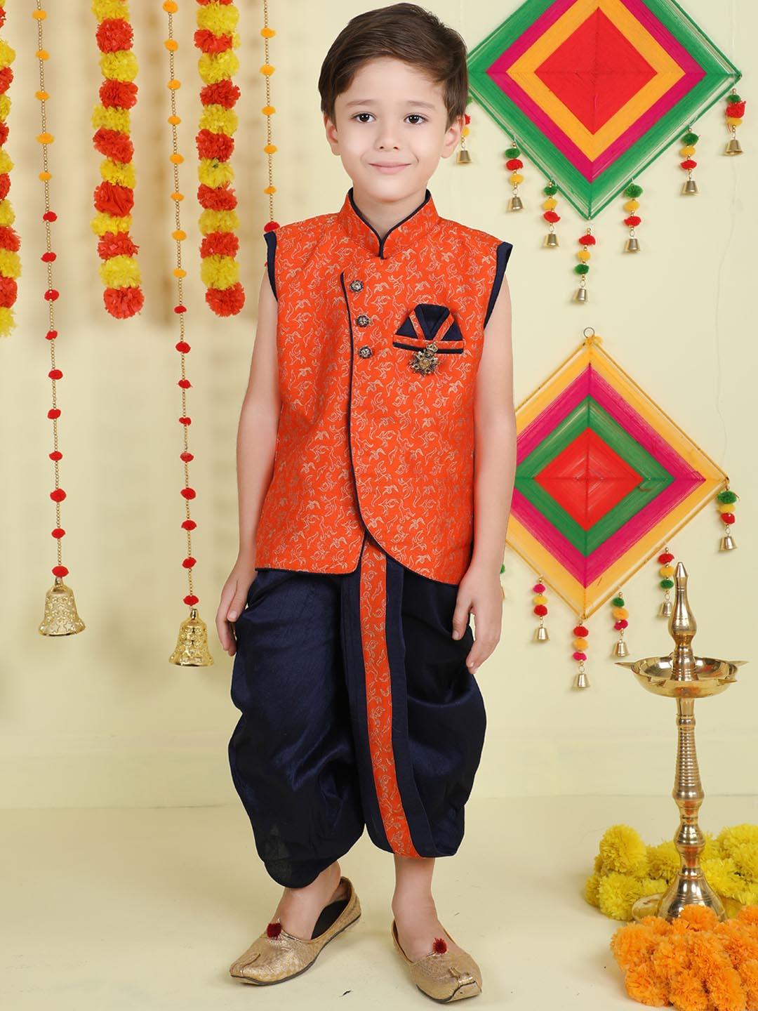 Jeetethnics Boys Printed Nehru Jacket With Dhoti Pants