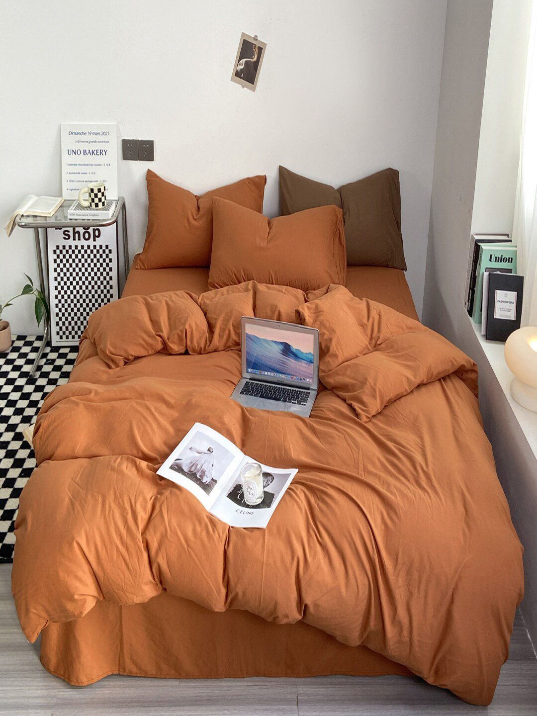 JC HOME Rust Brown Double King Bedding Set