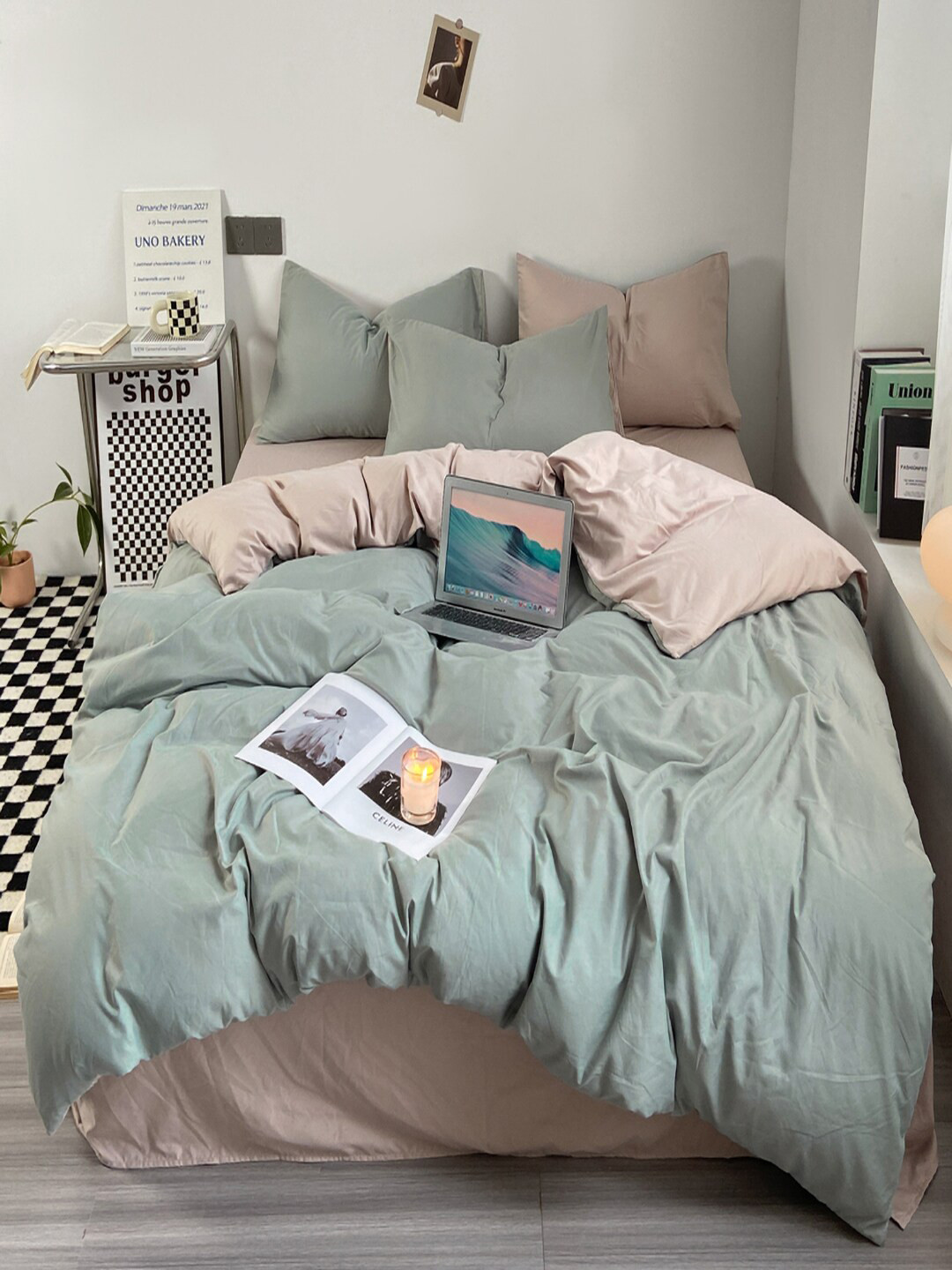 JC HOME Khaki-Coloured  Grey 4 Pieces Double Queen Bedding Set