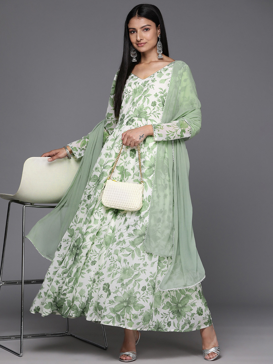 Varanga Women Floral Printed Floral Georgette Anarkali Kurta with Dupatta