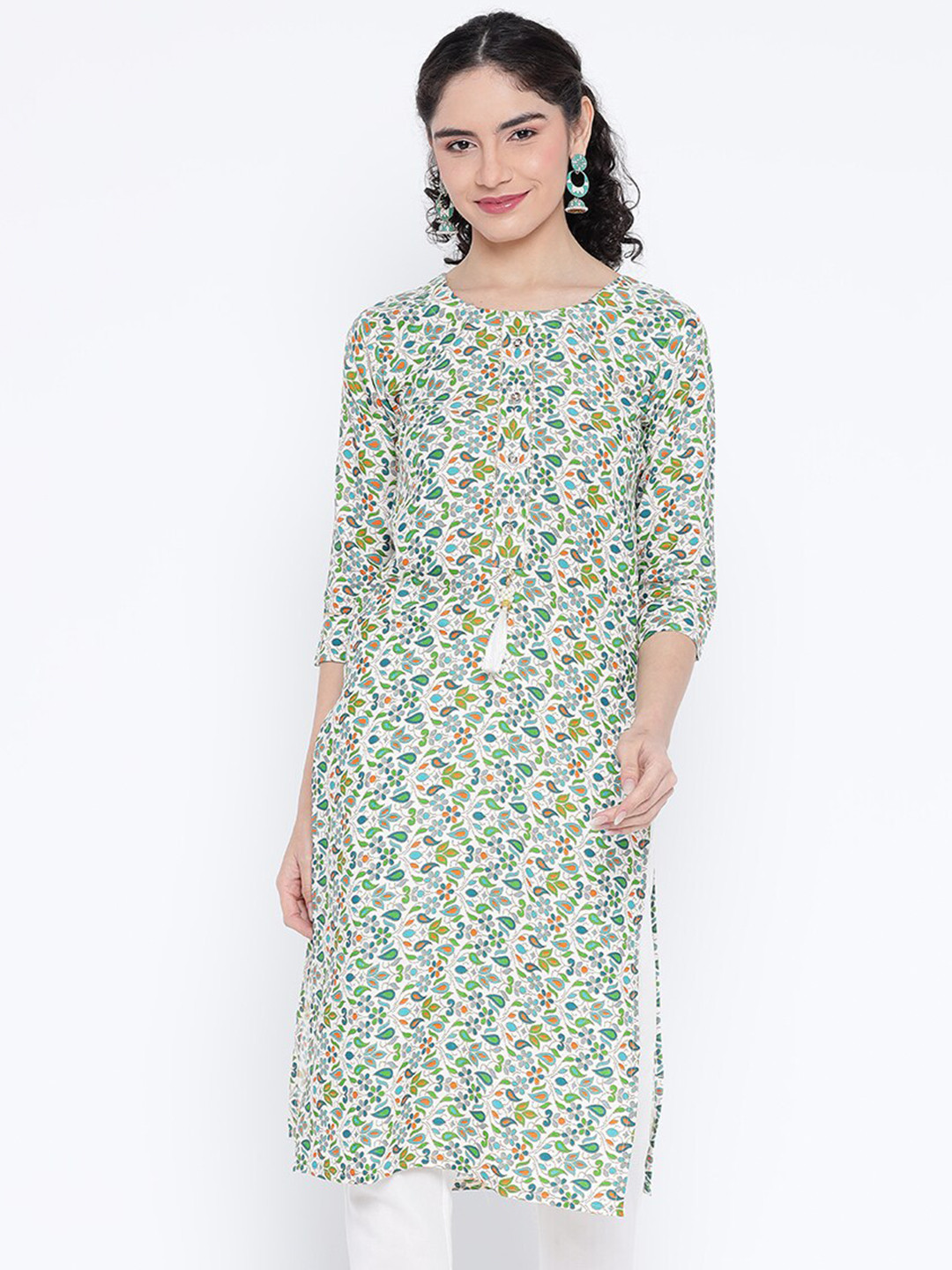 BANJARA INDIA Floral Woven Design Gotta Patti Straight Kurta