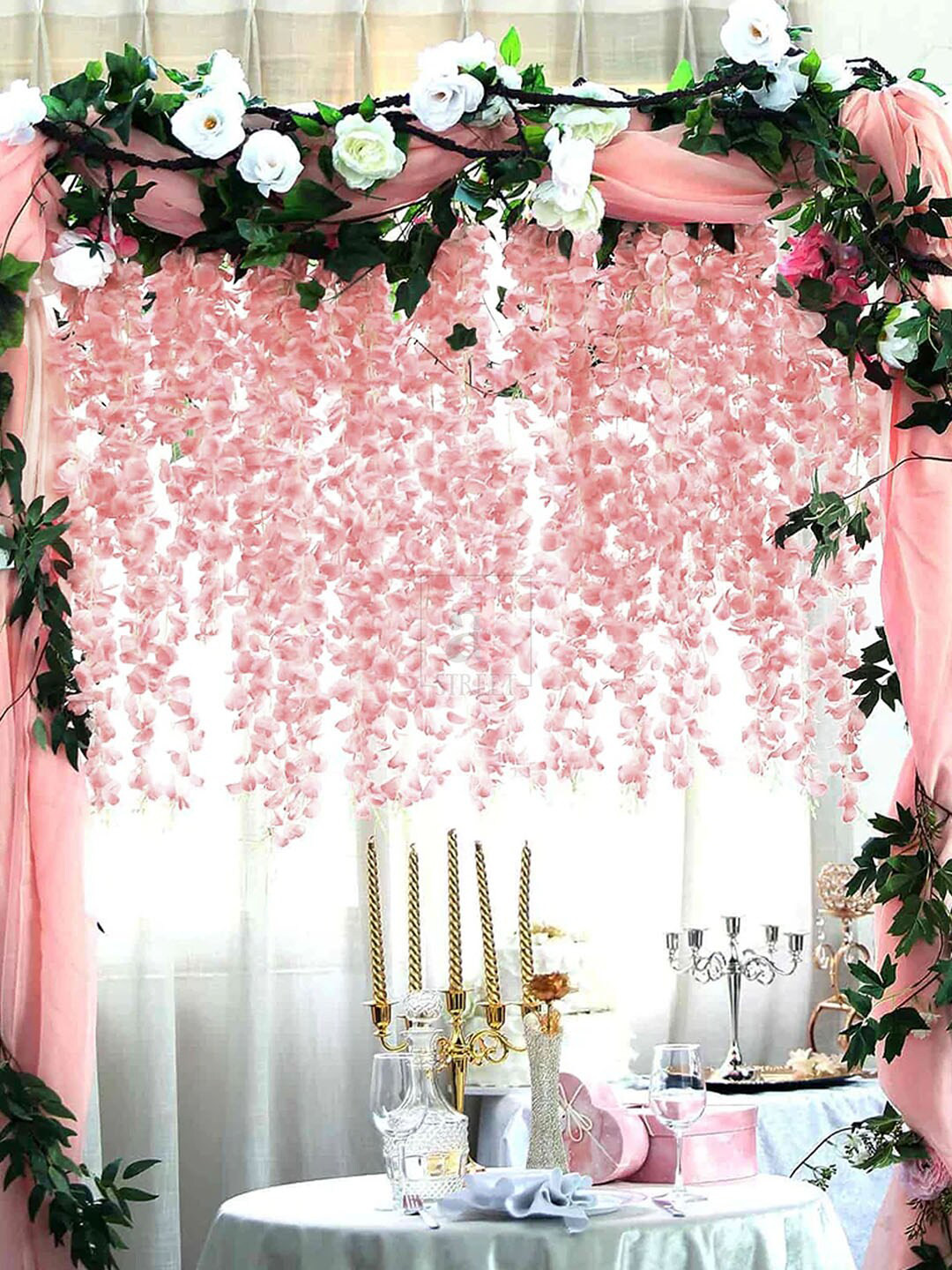 Art Street White & Pink 4 Pieces Wisteria Vine Hanging Flower Without Pot