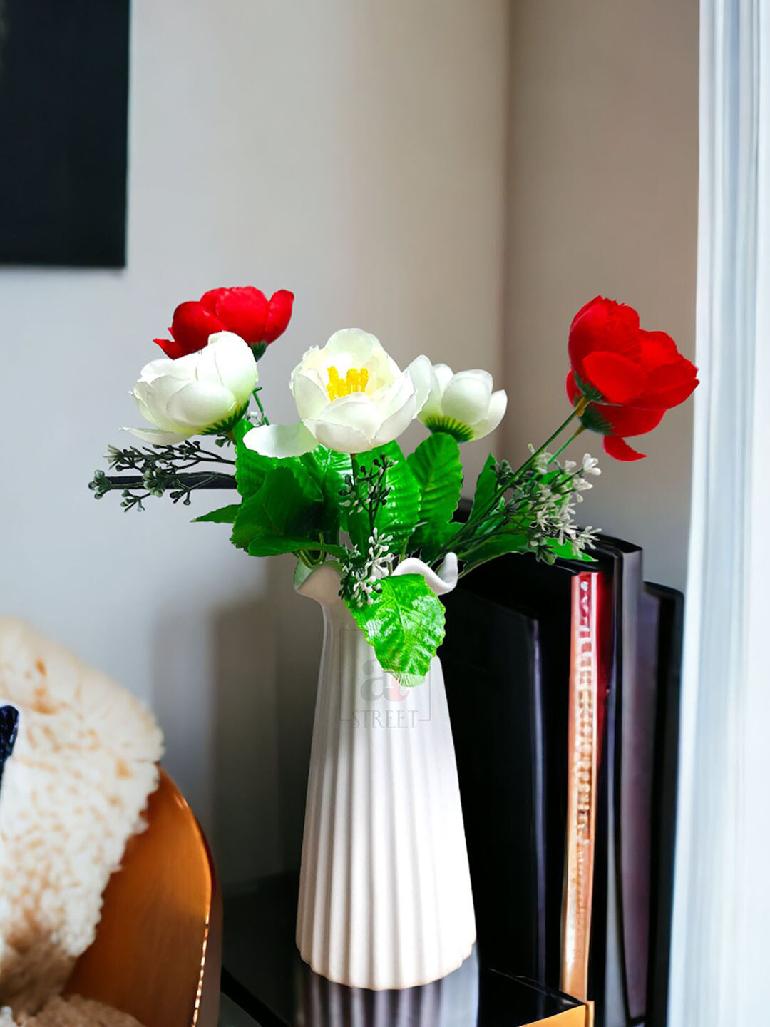 Art Street White & Red 2 Pieces Artificial Peony Flowers Bunch