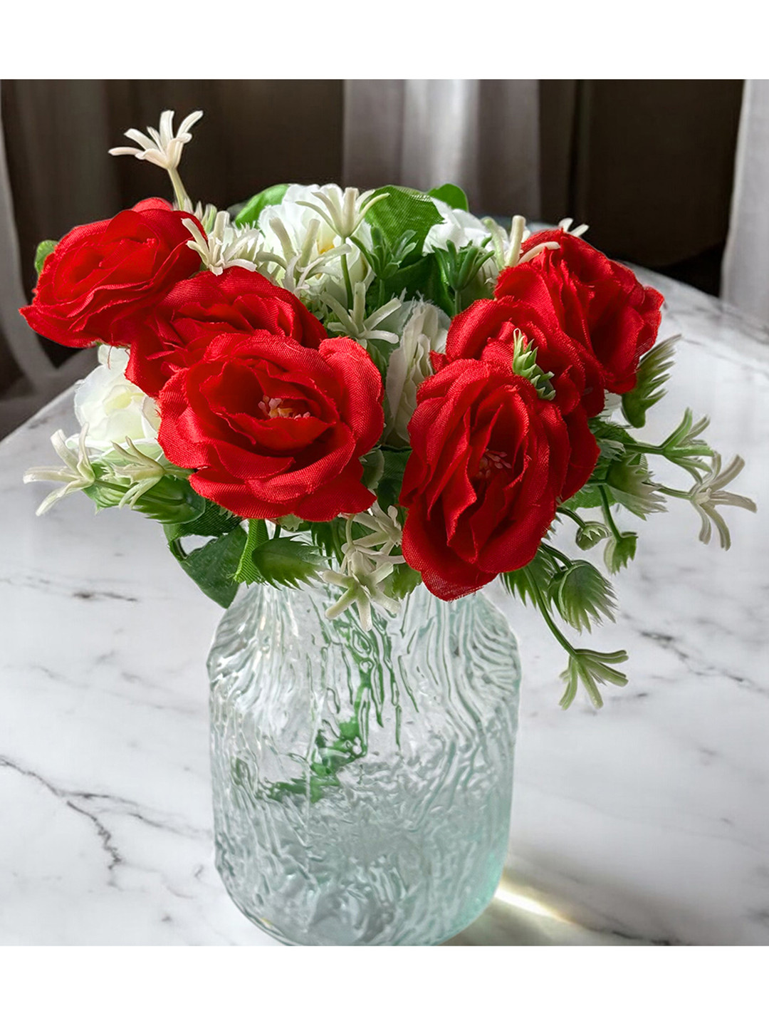 Art Street Red & White Rose Flower Without Pot