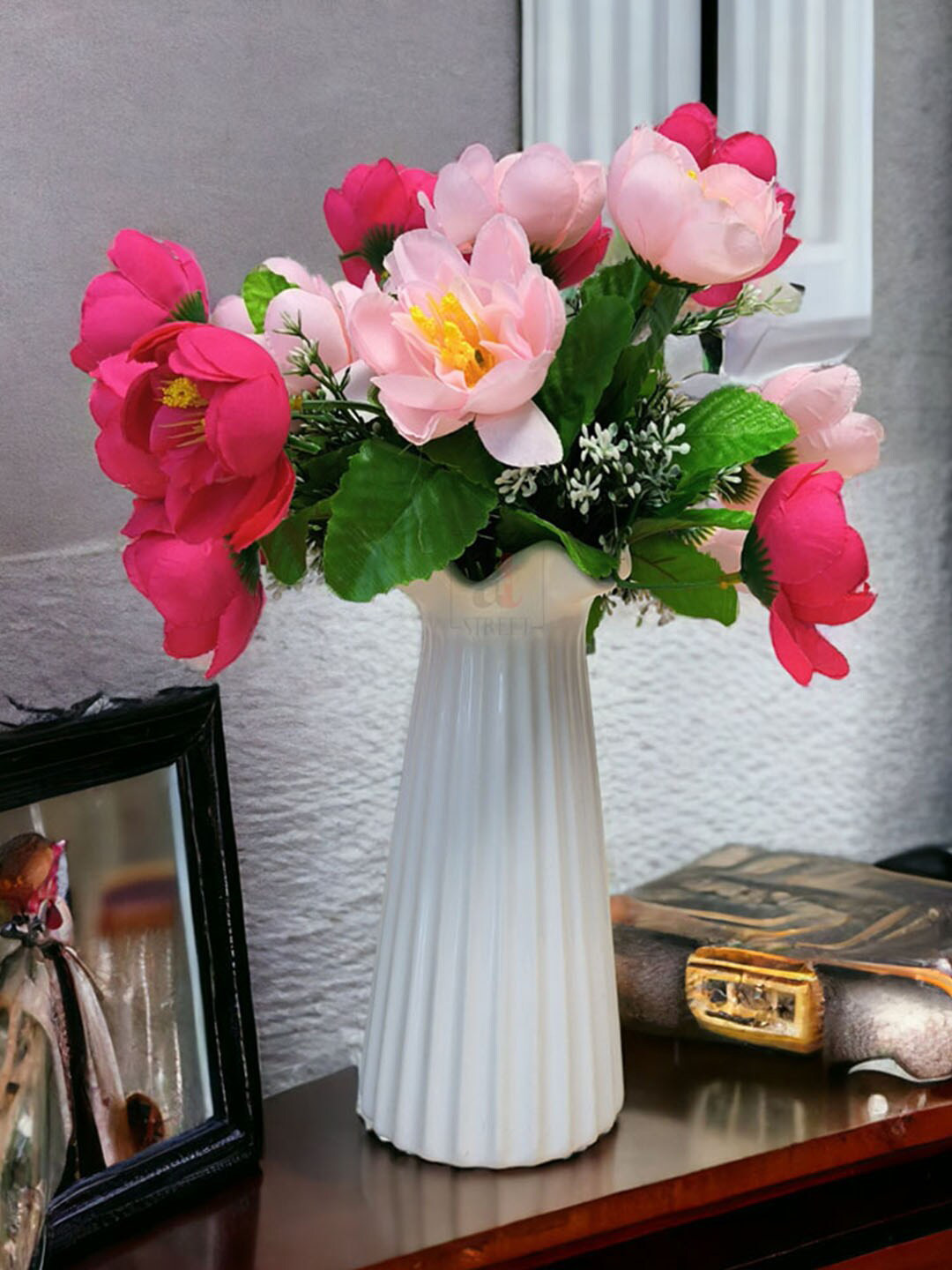 Art Street Pink & Green 2 Pieces Artificial Peony Flowers