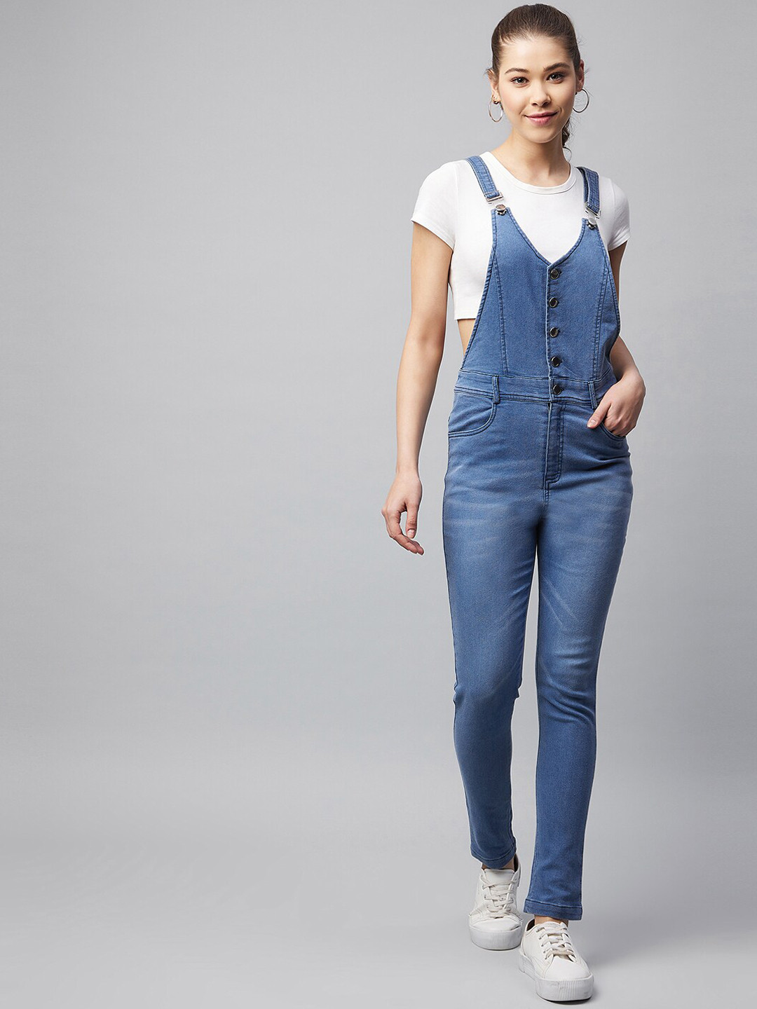 StyleStone Straight Leg-Fit Denim Lycra Dungaree