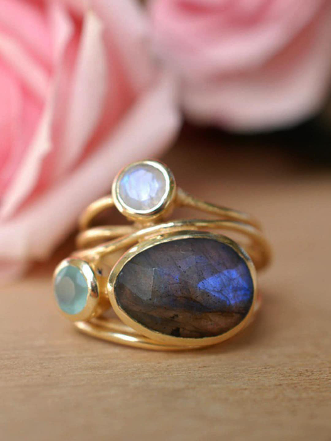 Yellow Chimes Stone-Studded Multilayered Finger Ring