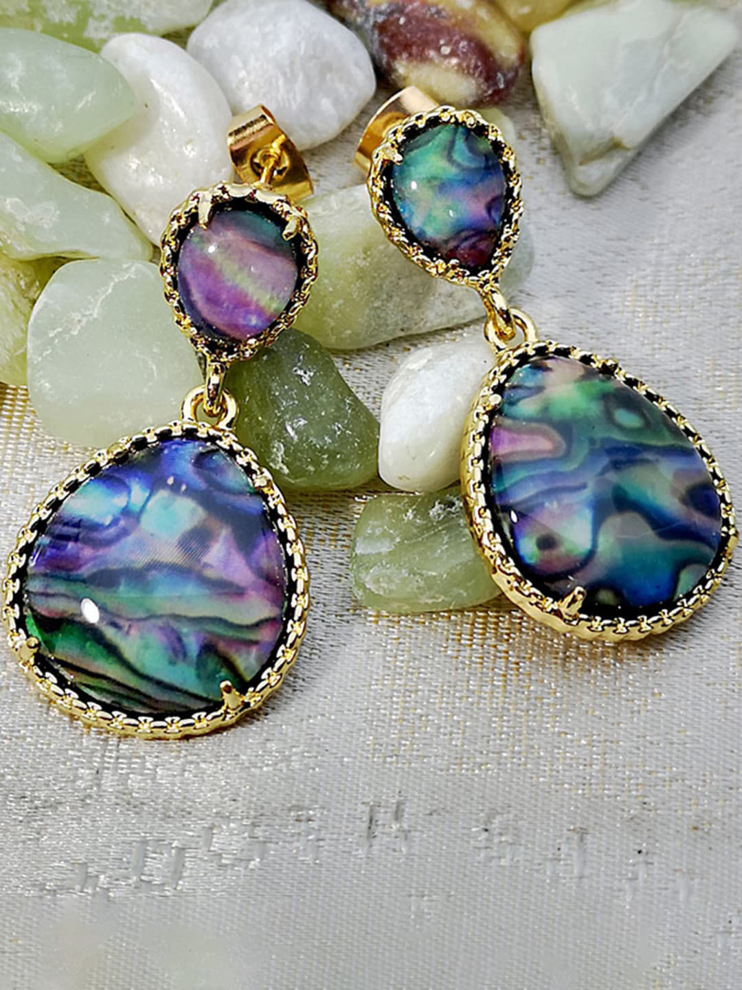 Yellow Chimes Gold Plated Tear Drop Shaped Stone Studded Drop Earrings