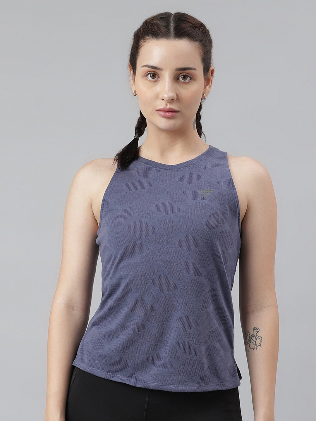 Woods Geometric Self Design High Neck Antimicrobial Sports T-shirt