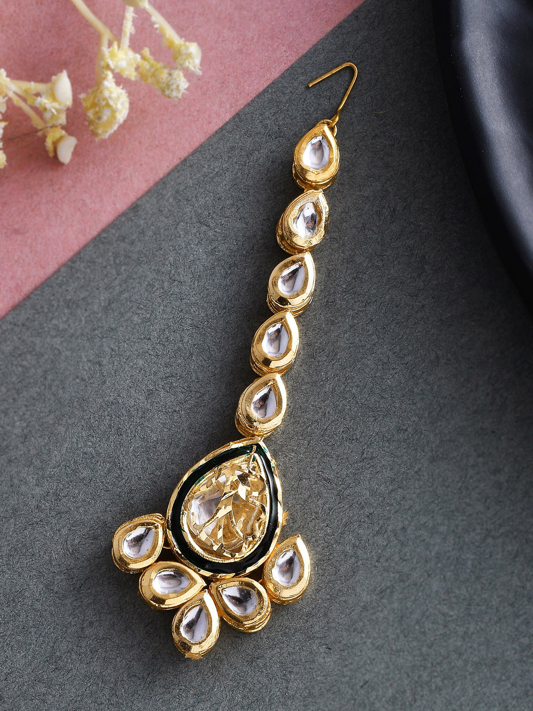 Silvermerc Designs Gold-Plated Kundan-Studded Polki Maang Tikka