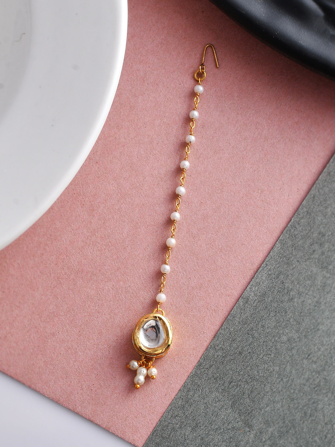 Silvermerc Designs Gold-Plated Kundan-Studded & Beaded Maang Tikka