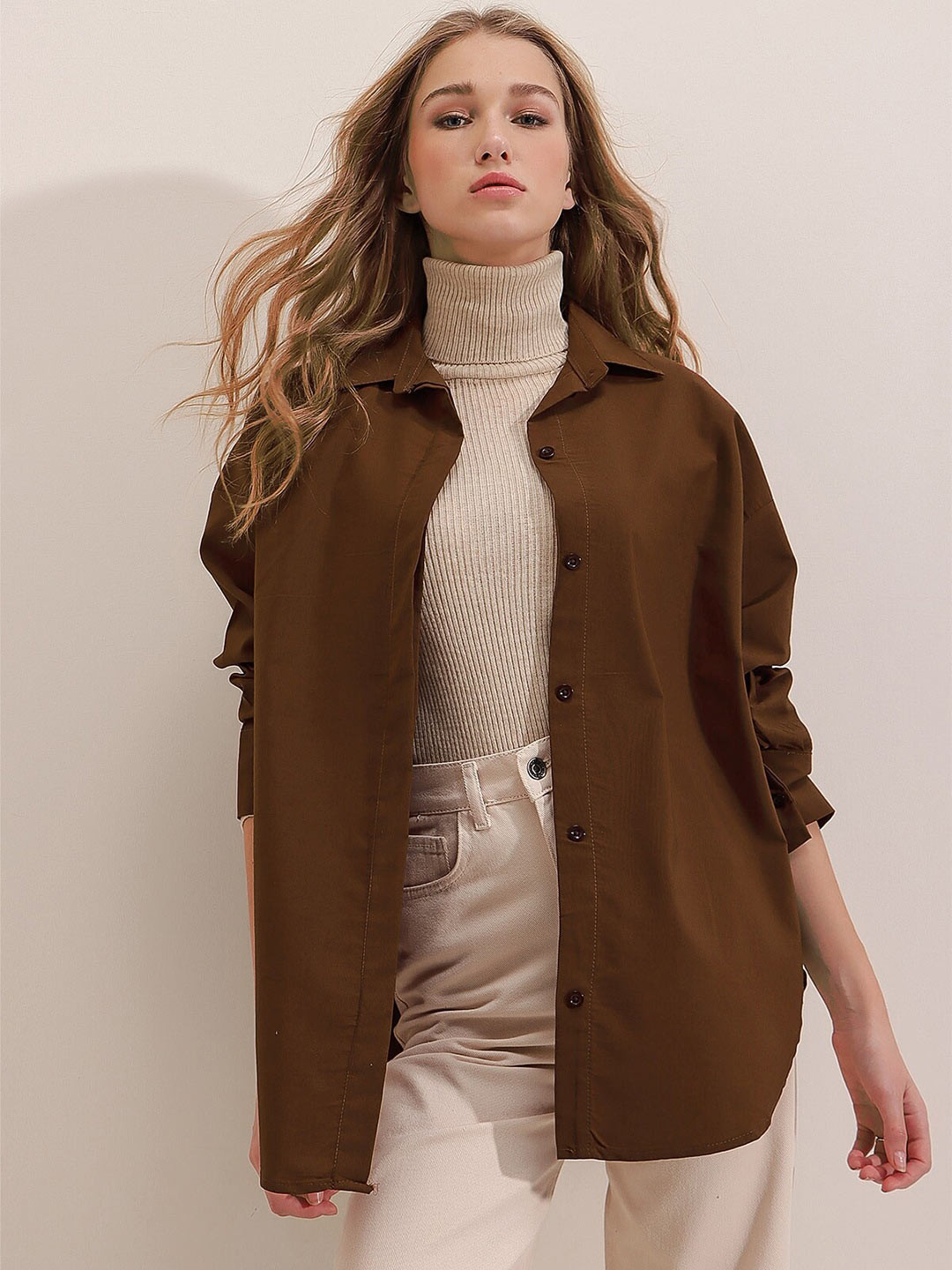 Trend Alacati stili Drop-Shoulder Sleeves Pure Cotton Casual Shirt