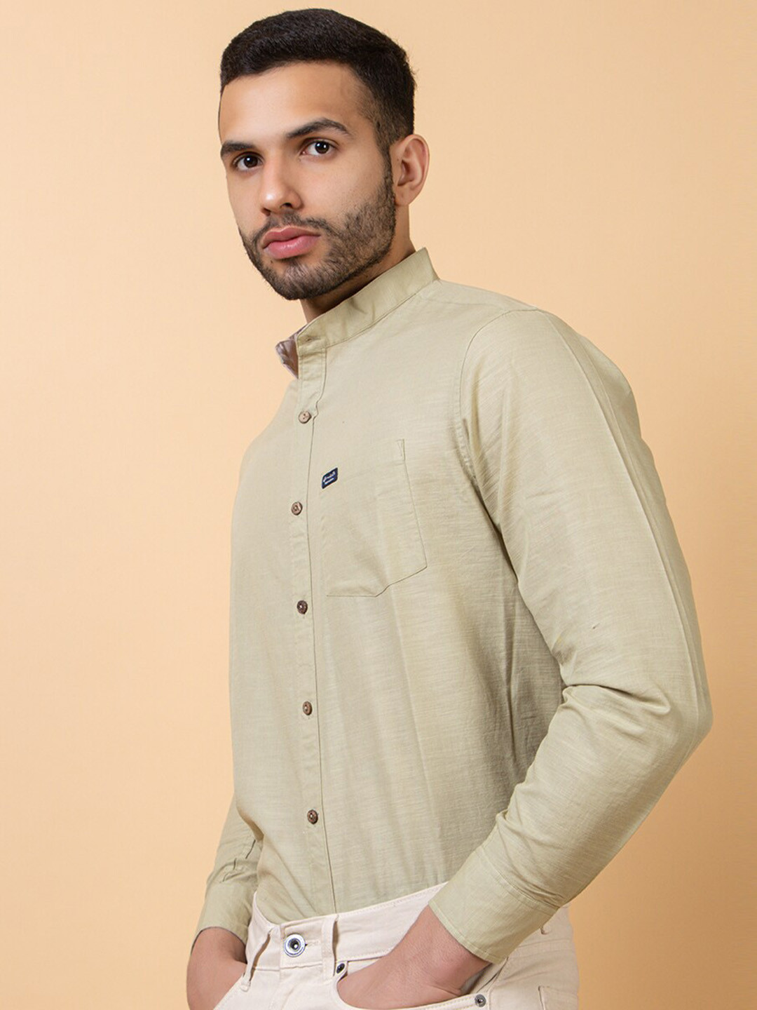 ARMISTO Modern Mandairn Collar Linen Casual Shirt