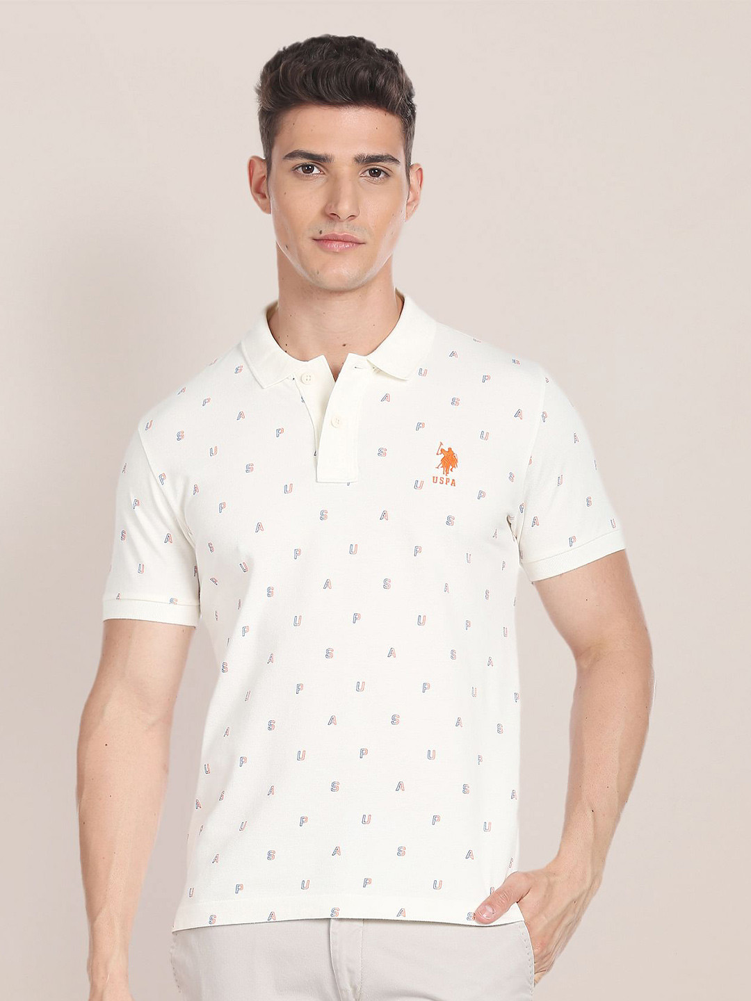 U.S. Polo Assn. Typographic Pure Cotton Slim Fit Polo T-shirt