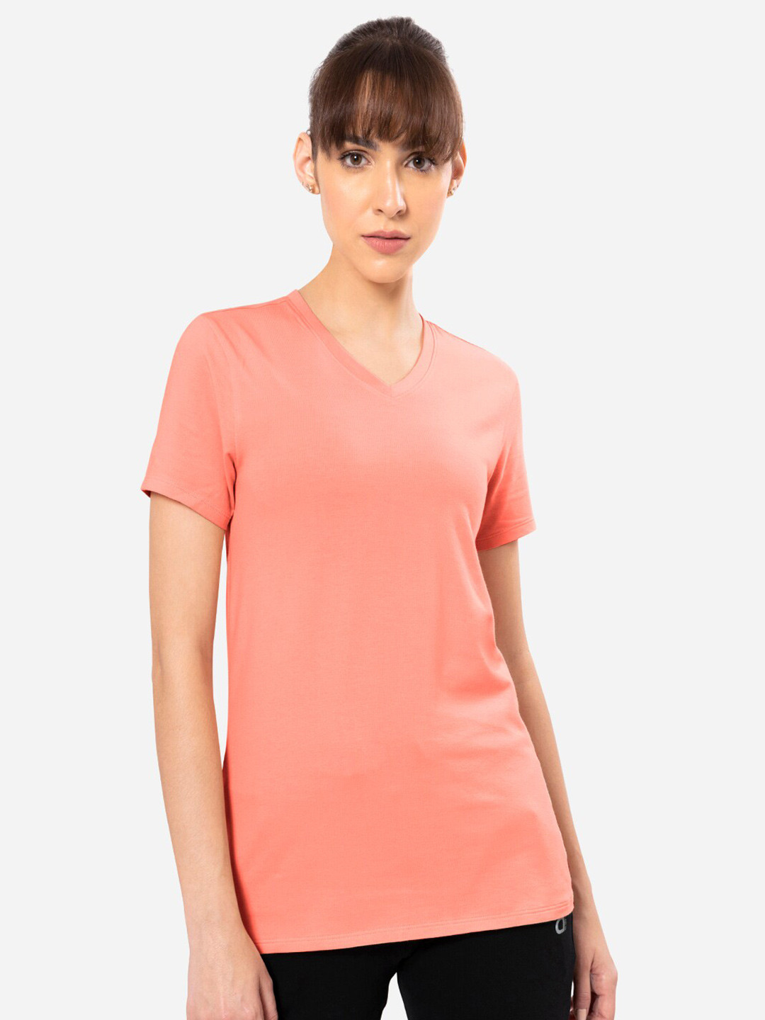 Amante Solid Short Sleeves V-Neck Energize Active T-Shirt