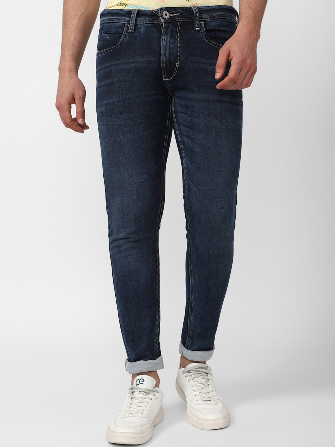 Peter England Casuals Men Skinny Fit Light Fade Whiskers And Chevrons Effect Cotton Jeans