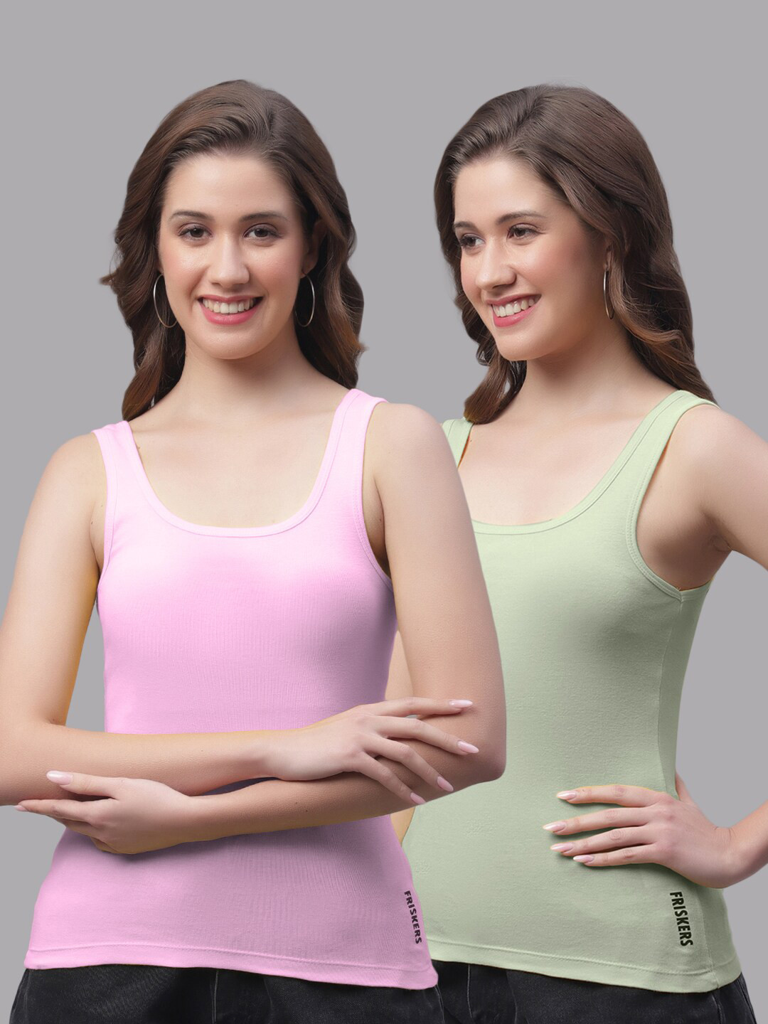 Friskers Pack Of 2 Rib Sleeveless Cotton Tank Tops