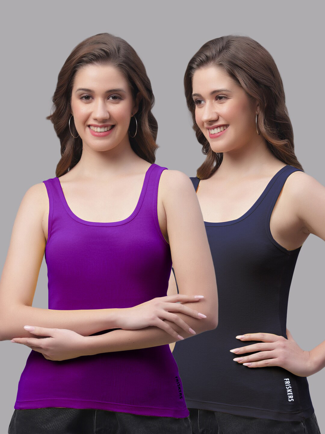 Friskers Pack Of 2 Scoop Neck Sleeveless Cotton Tank Top