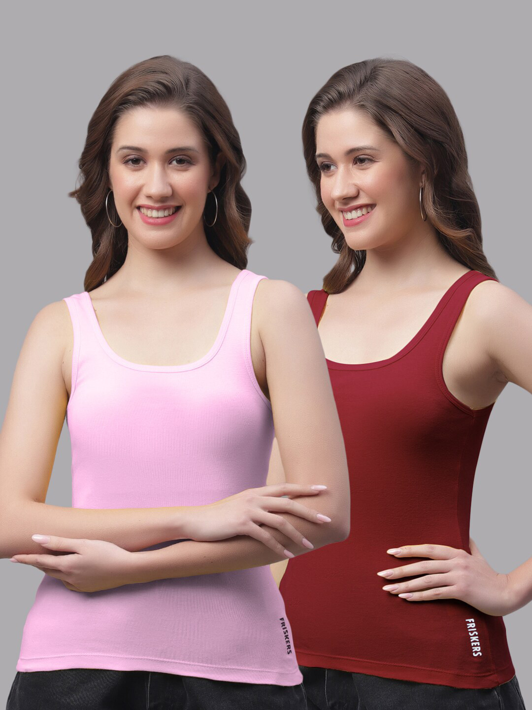 Friskers Pack Of 2 Scoop Neck Sleeveless Cotton Tank Top
