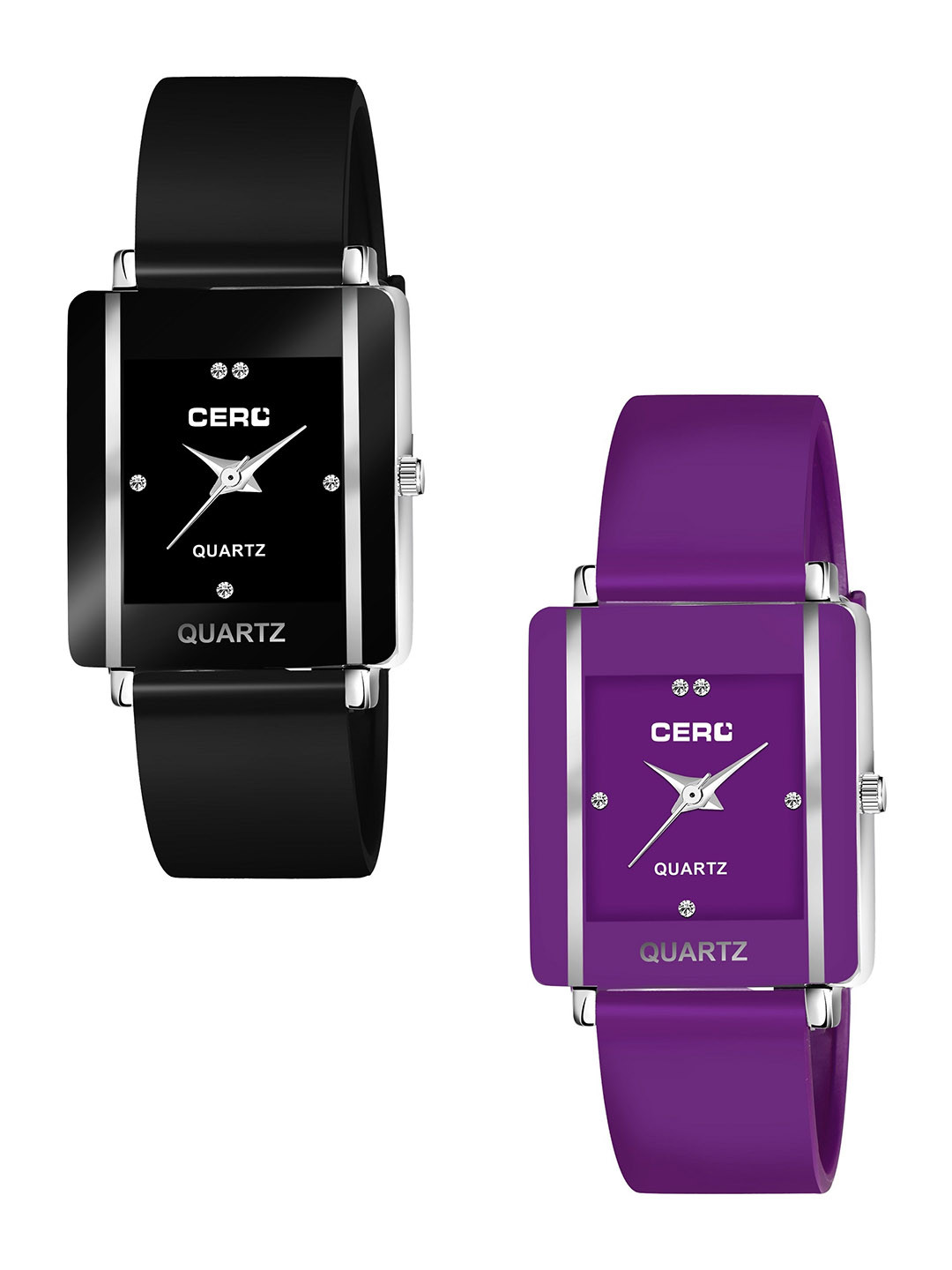 CERO Pack Of 2 Stainless Steel Analogue Watch Com2-CHO 248-Black-Purplenew