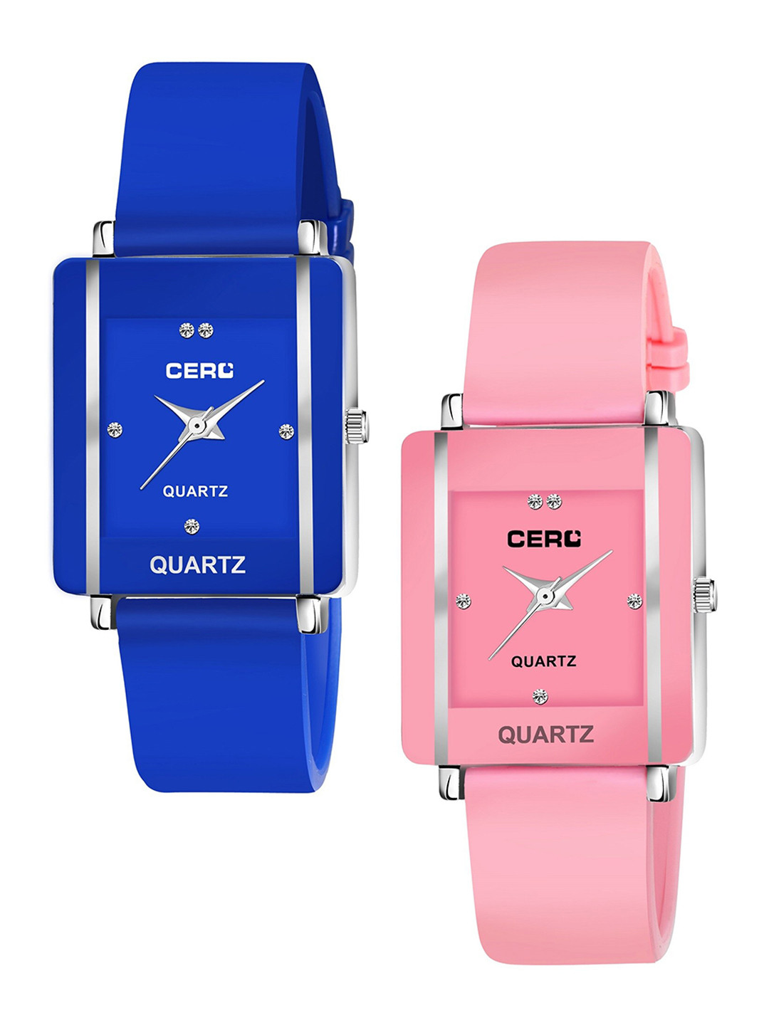 CERO Pack Of 2 Stainless Steel Analogue Watch Com2-CHO 248-Blue-Pinknew