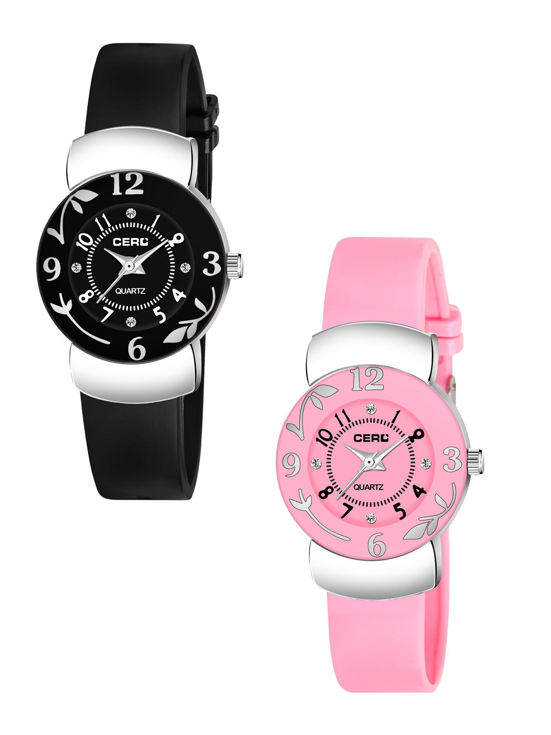 CERO Set Of 2 Straps Analogue Watch Com2-239-RL-Black-Pinknew