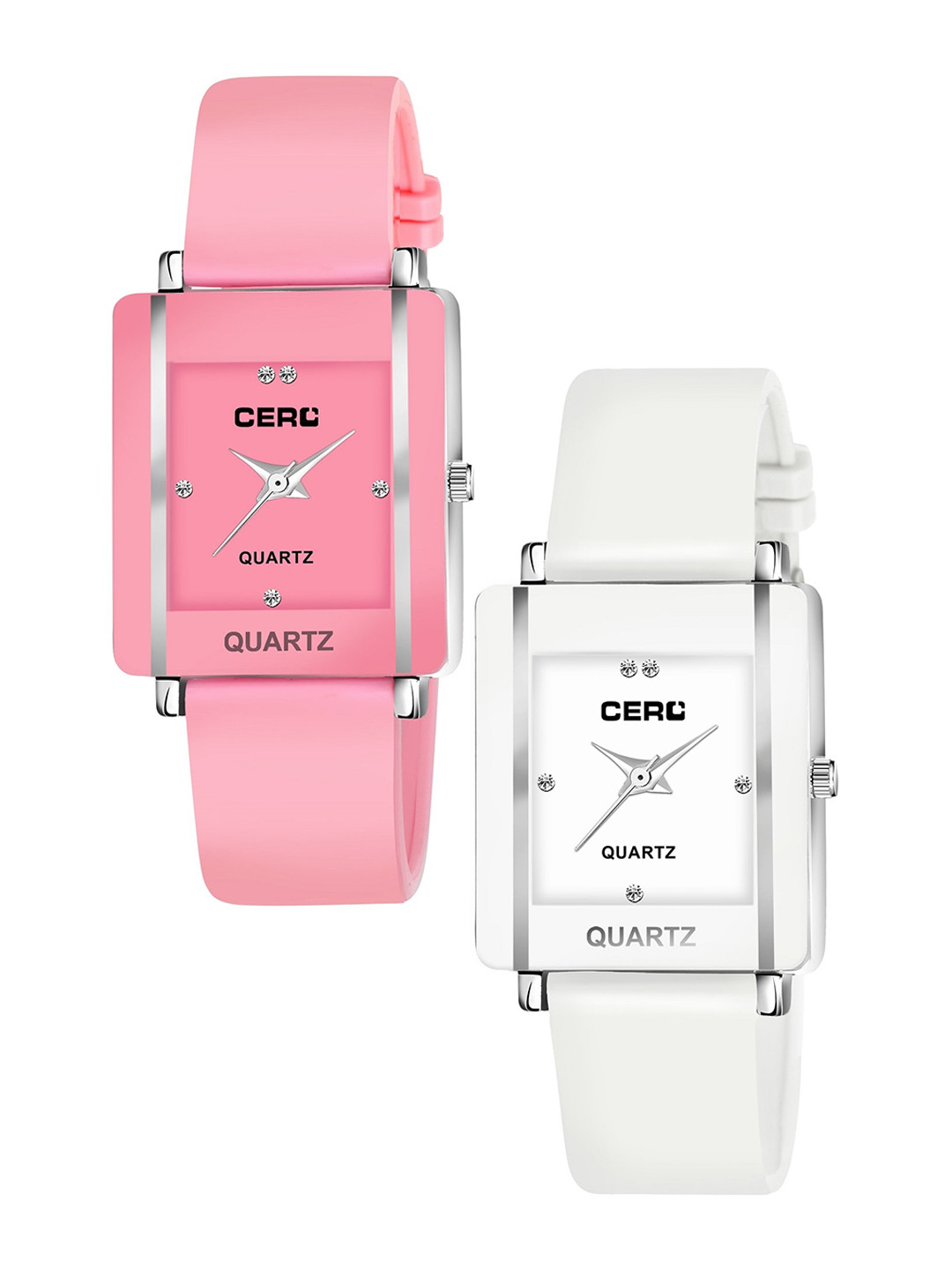 CERO Women Set Of 2 Regular Straps Analogue Watch Com2-CHO 248-Pink-Whitenew