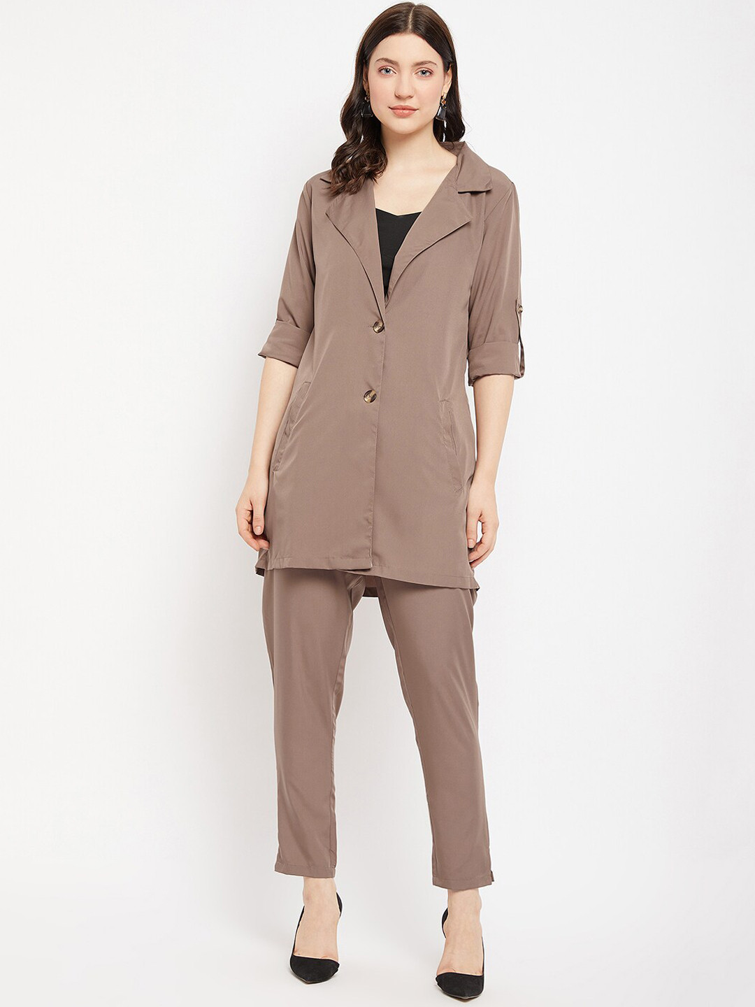 Color Cocktail Notched Lapel Collar Coat & Trouser