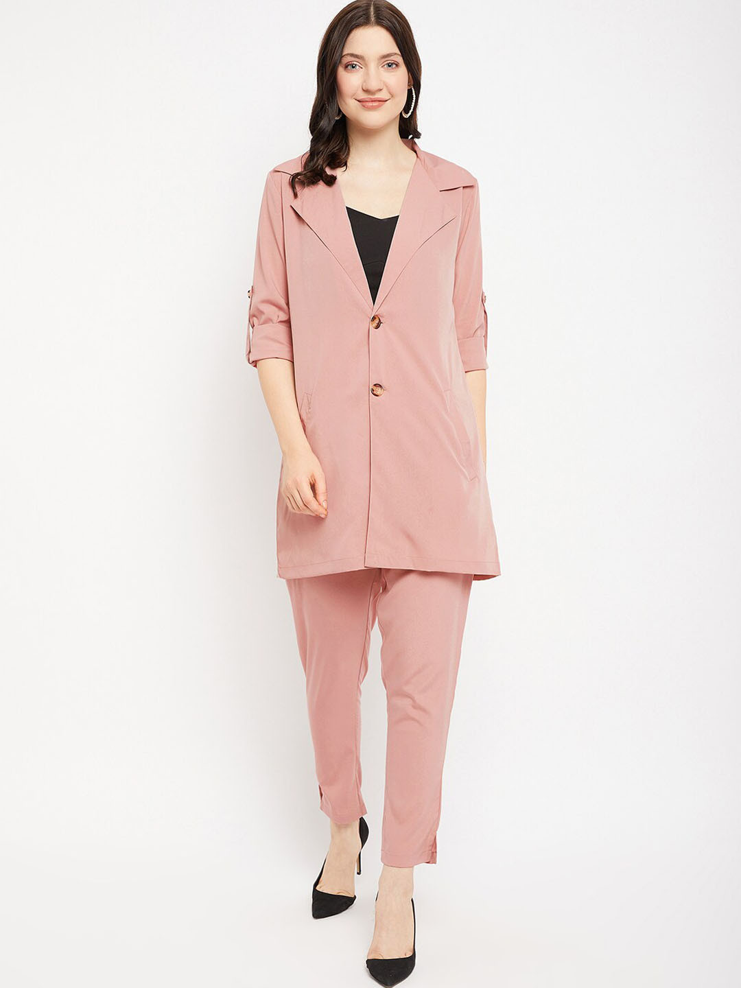 Color Cocktail Notched Lapel Collar Coat & Trouser