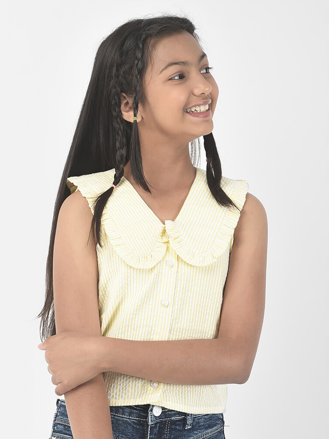 Crimsoune Club Girls Striped Above The Keyboard Collar Sleeveless Opaque Casual Shirt