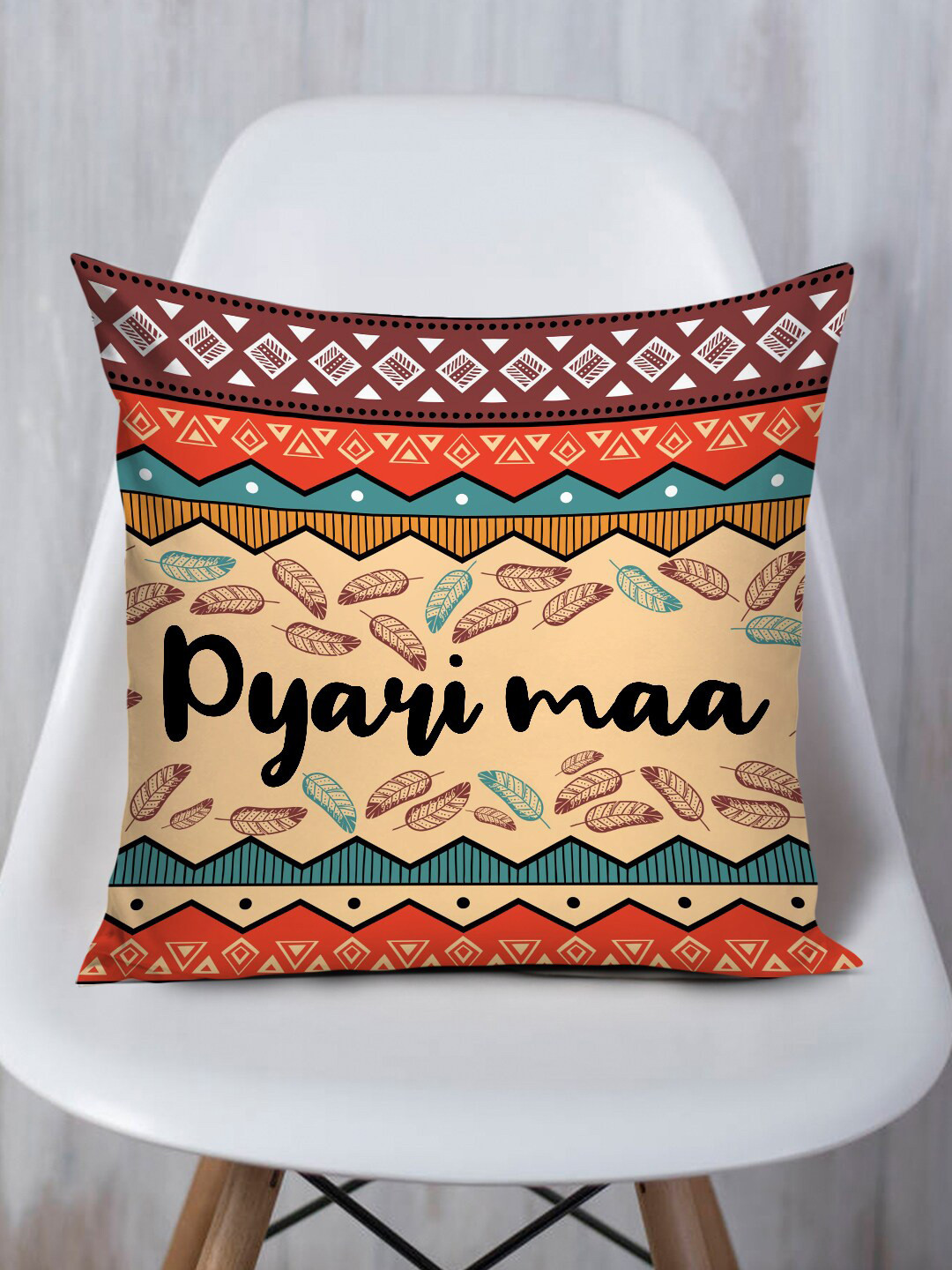 TIED RIBBONS Beige & Green Mom Printed Square Cushion Cover with Filler