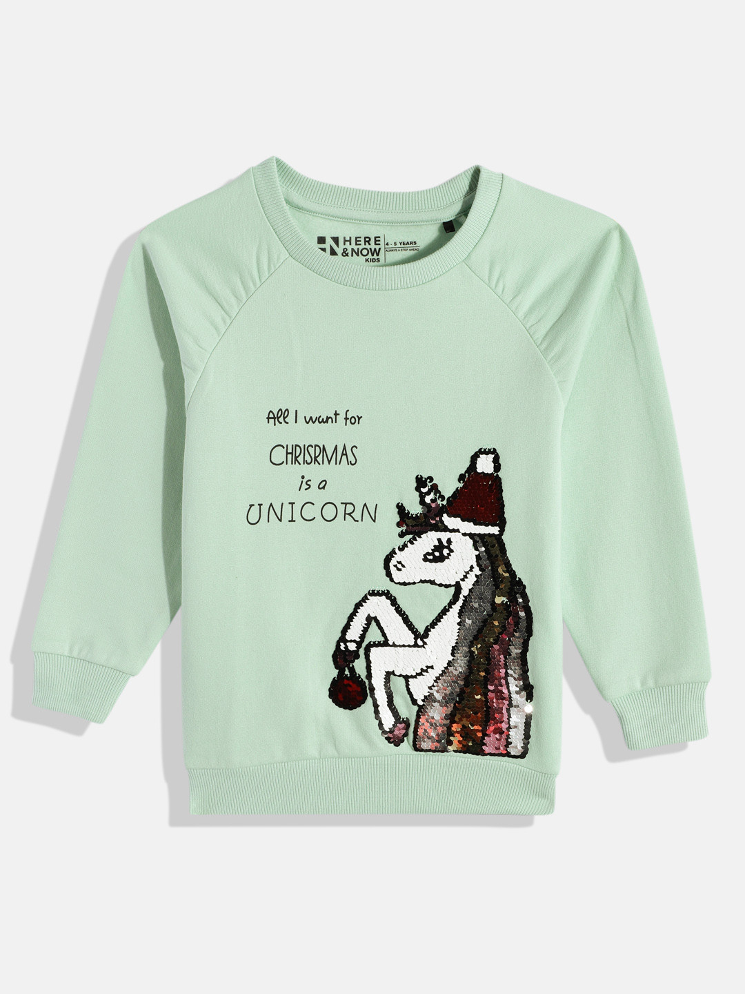HERE&NOW Girls Flip-Sequin Pure Cotton Sweatshirt