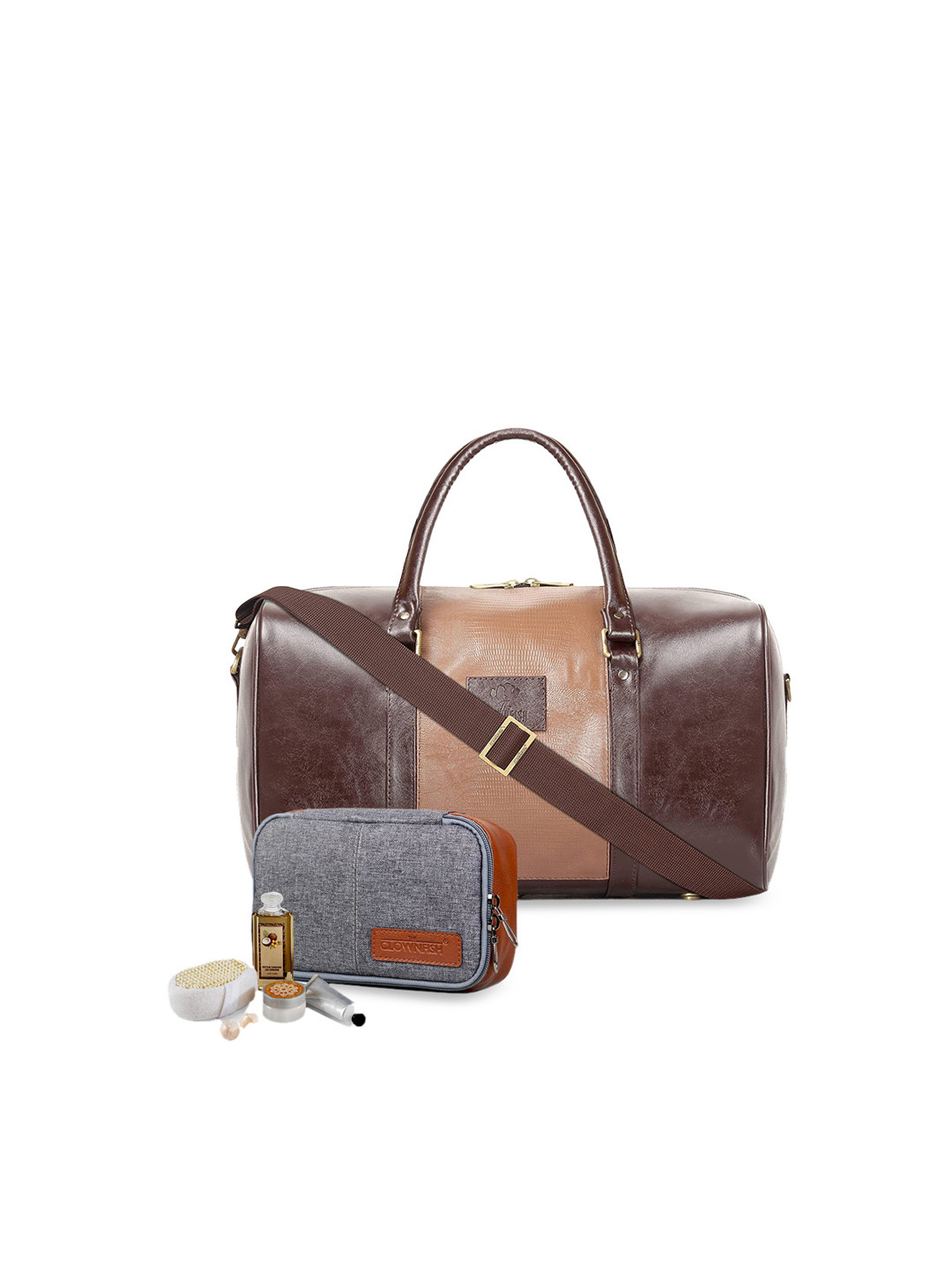 THE CLOWNFISH Ambiance Set of 2 Leather Duffel Bag with Travel Pouch