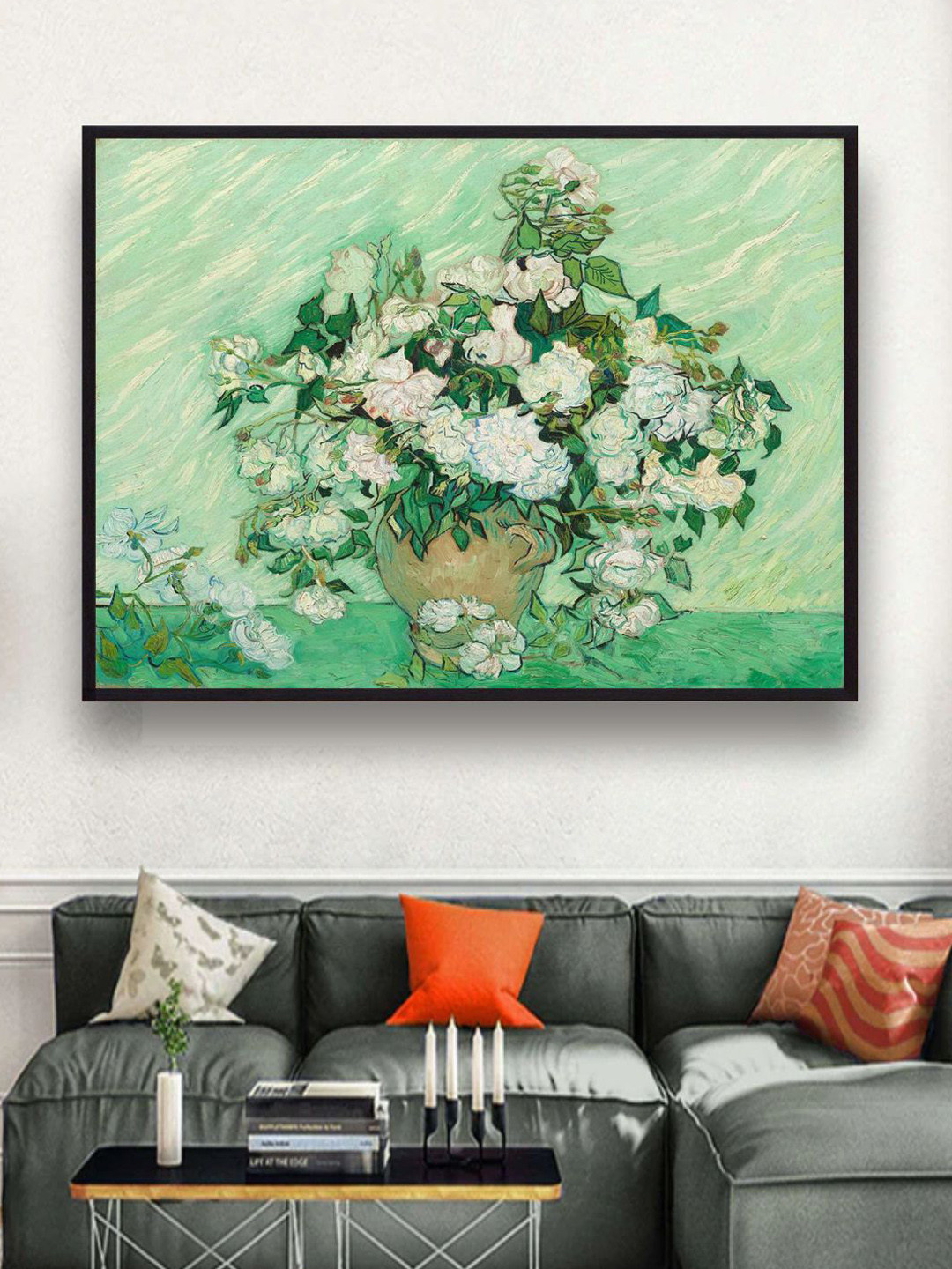 The Art House Green & White Roses By Van Gogh Framed Painting