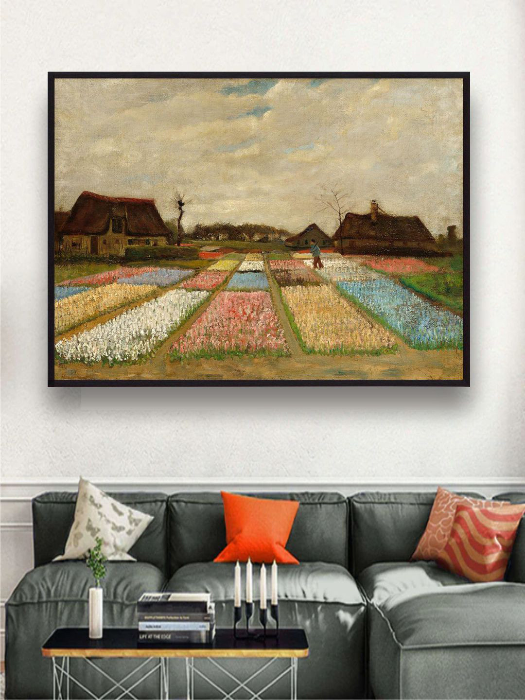 The Art House Beige & Brown Bulb Fields By Van Gogh Framed Painting