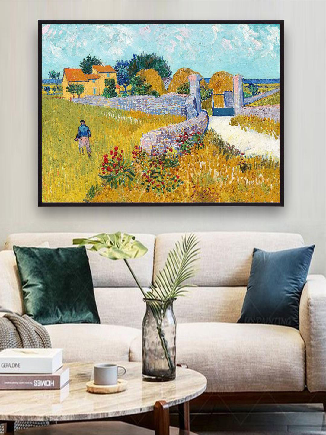 The Art House Yellow & Blue Farmhouse In Provence By Van Gogh Framed Painting